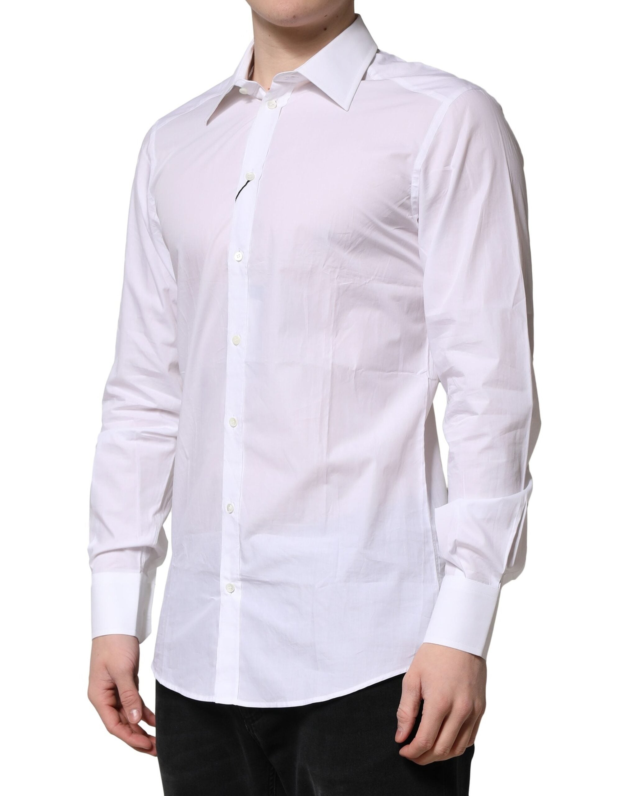 Dolce & Gabbana White Cotton Long-Sleeve GOLD Formal Shirt