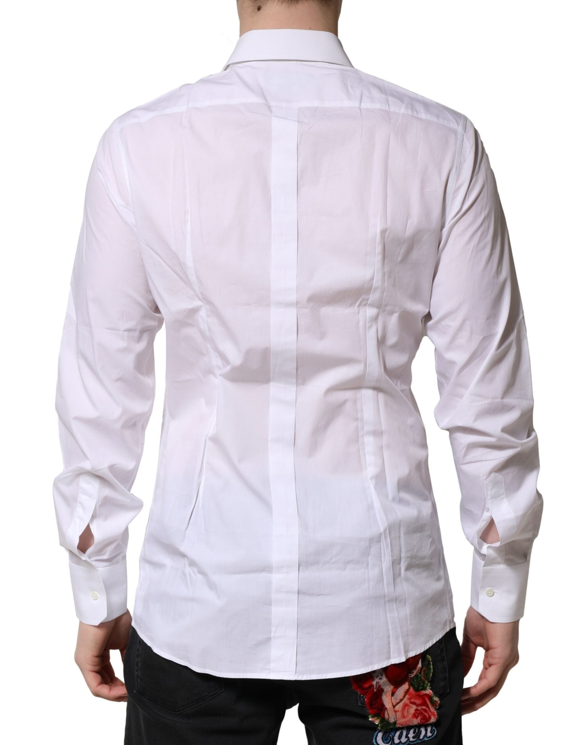 Dolce & Gabbana White Cotton Long-Sleeve GOLD Formal Shirt