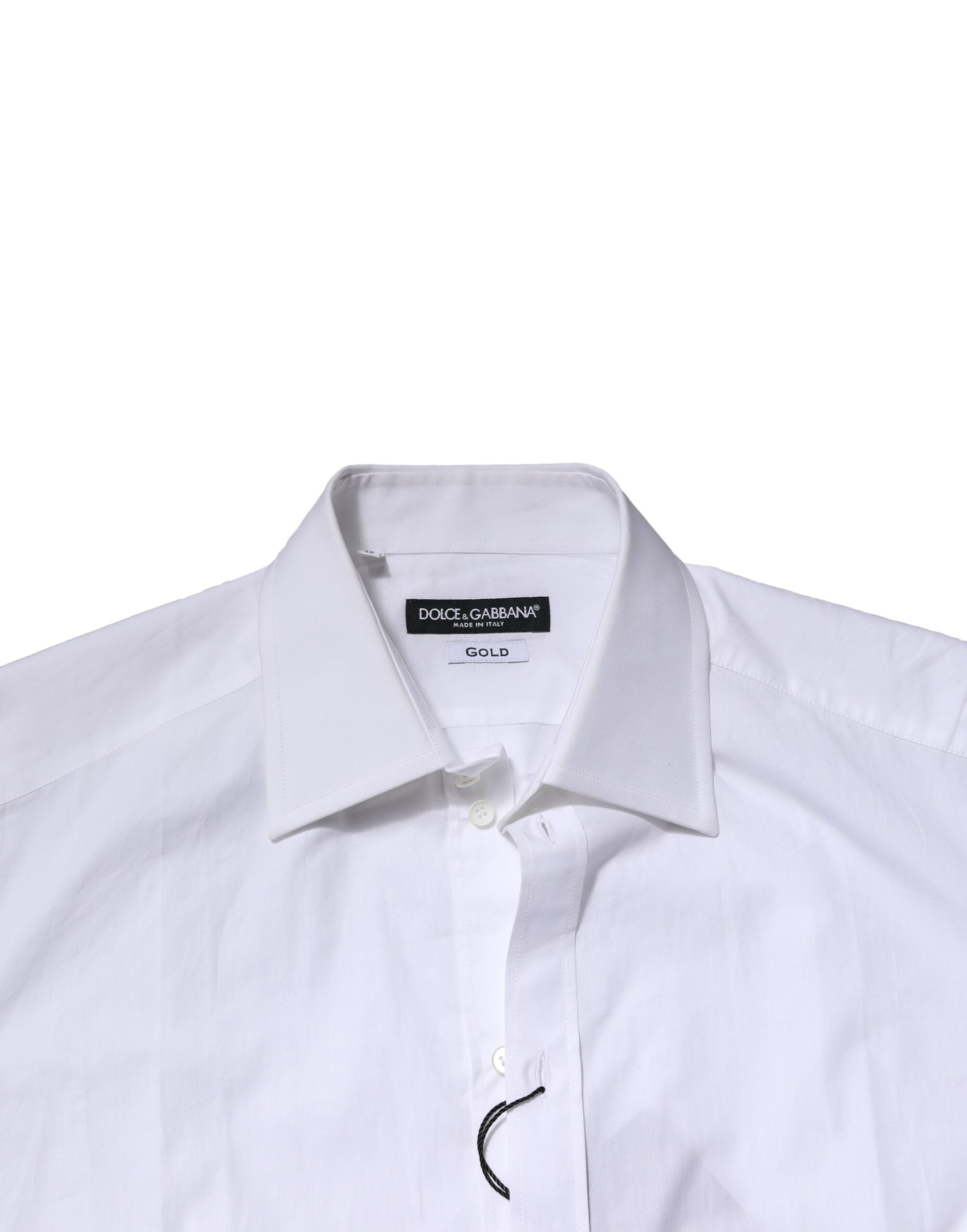 Dolce & Gabbana White Cotton Long-Sleeve GOLD Formal Shirt