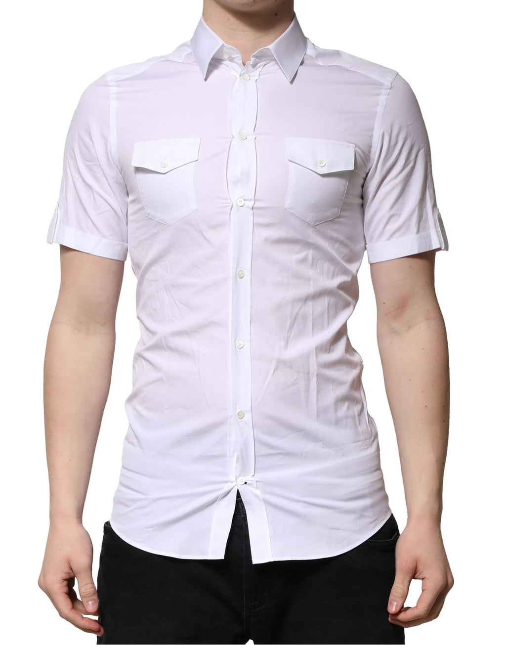 Dolce & Gabbana Weißes Baumwollhemd mit kurzen Ärmeln GOLD Casual