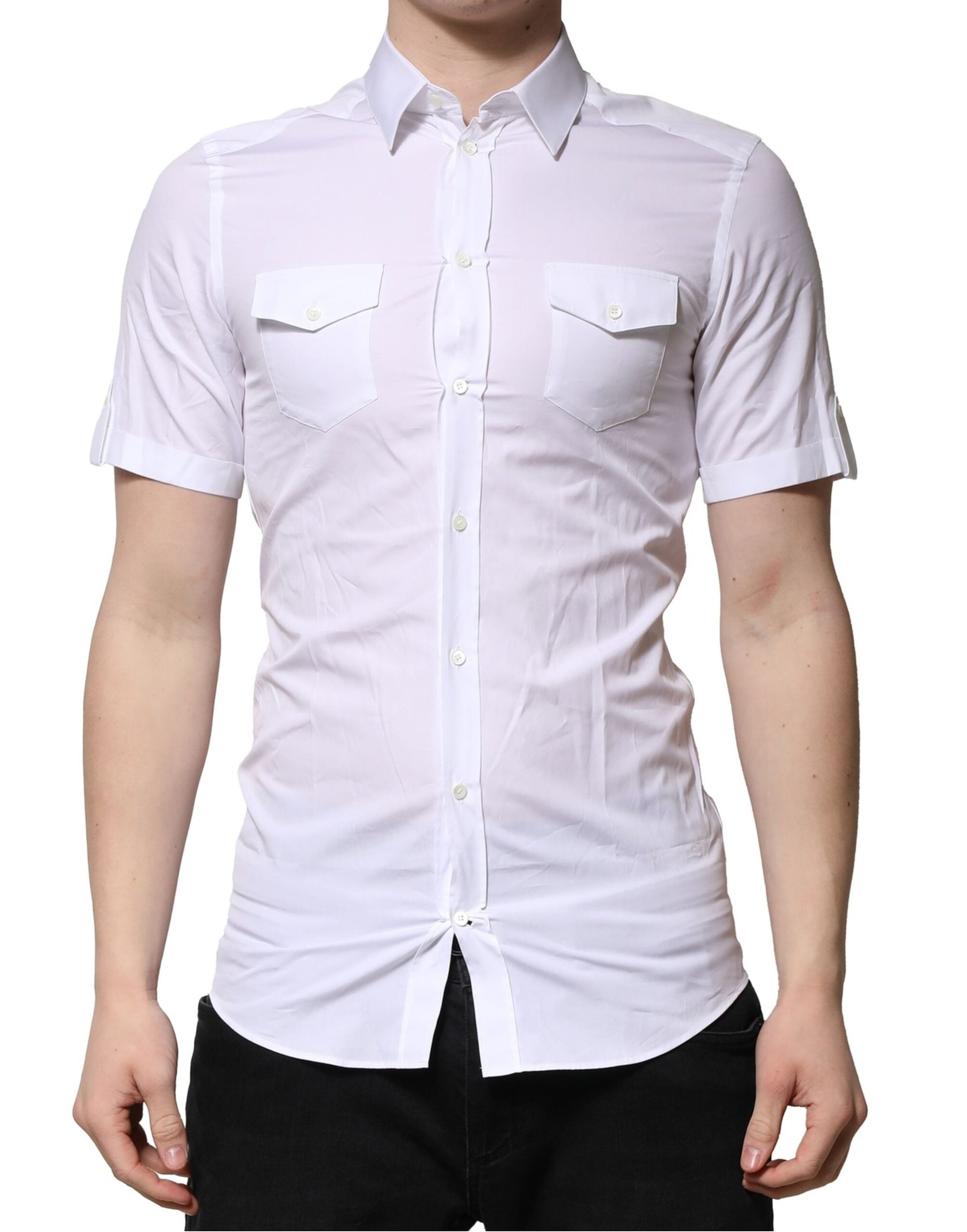 Dolce & Gabbana Weißes Baumwollhemd mit kurzen Ärmeln GOLD Casual