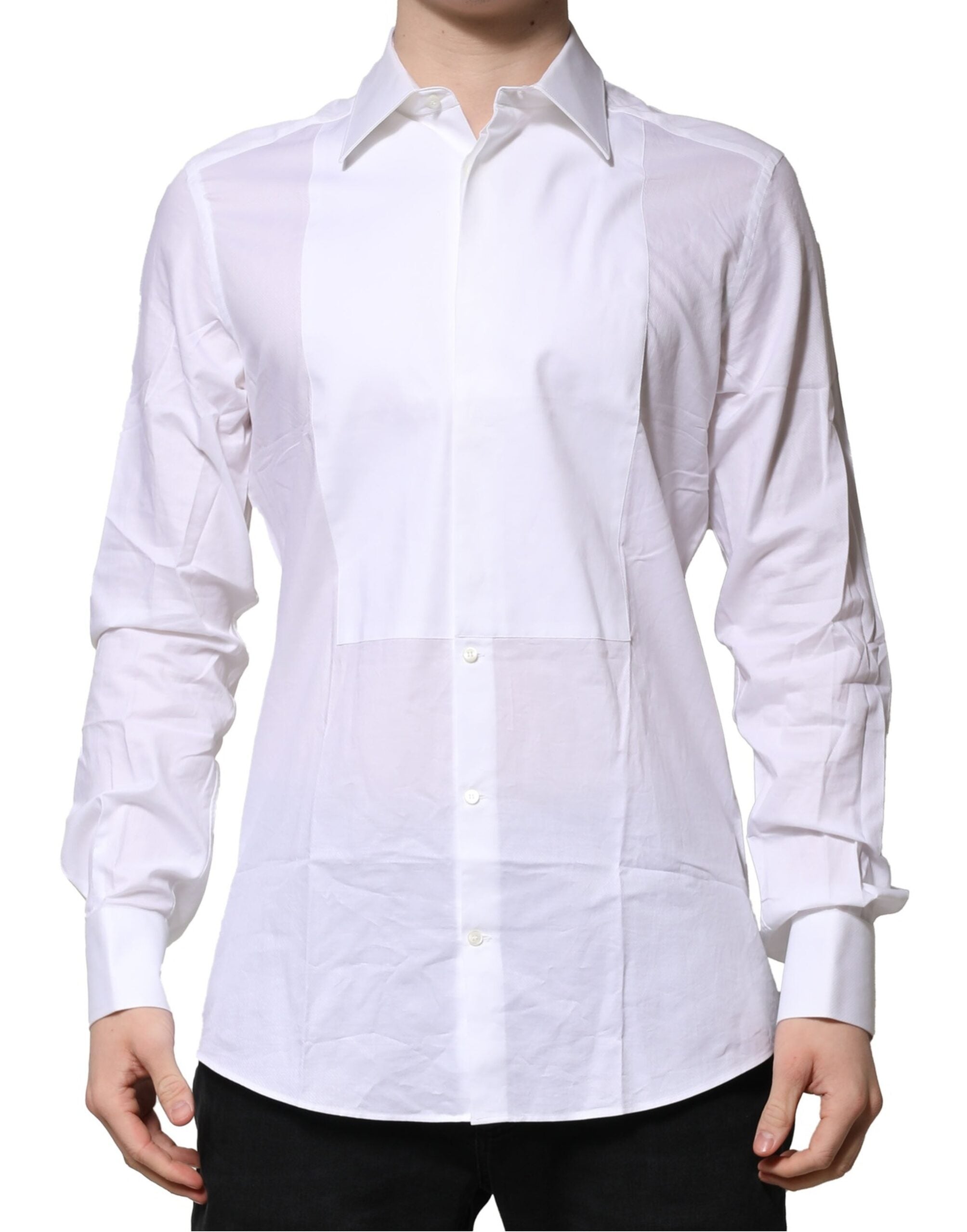 Dolce & Gabbana White Bib Cotton Poplin GOLD Men's Shirt