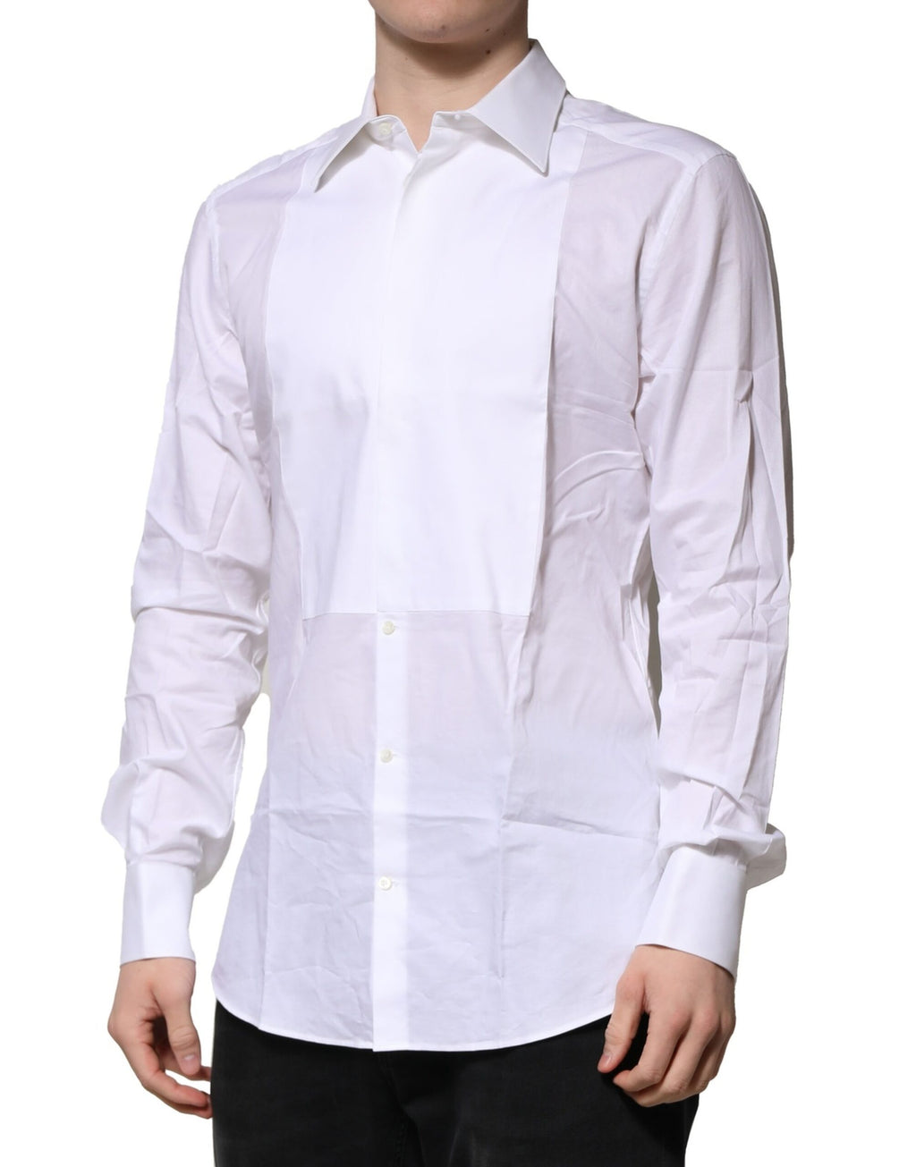 Dolce & Gabbana White Bib Cotton Poplin GOLD Men's Shirt