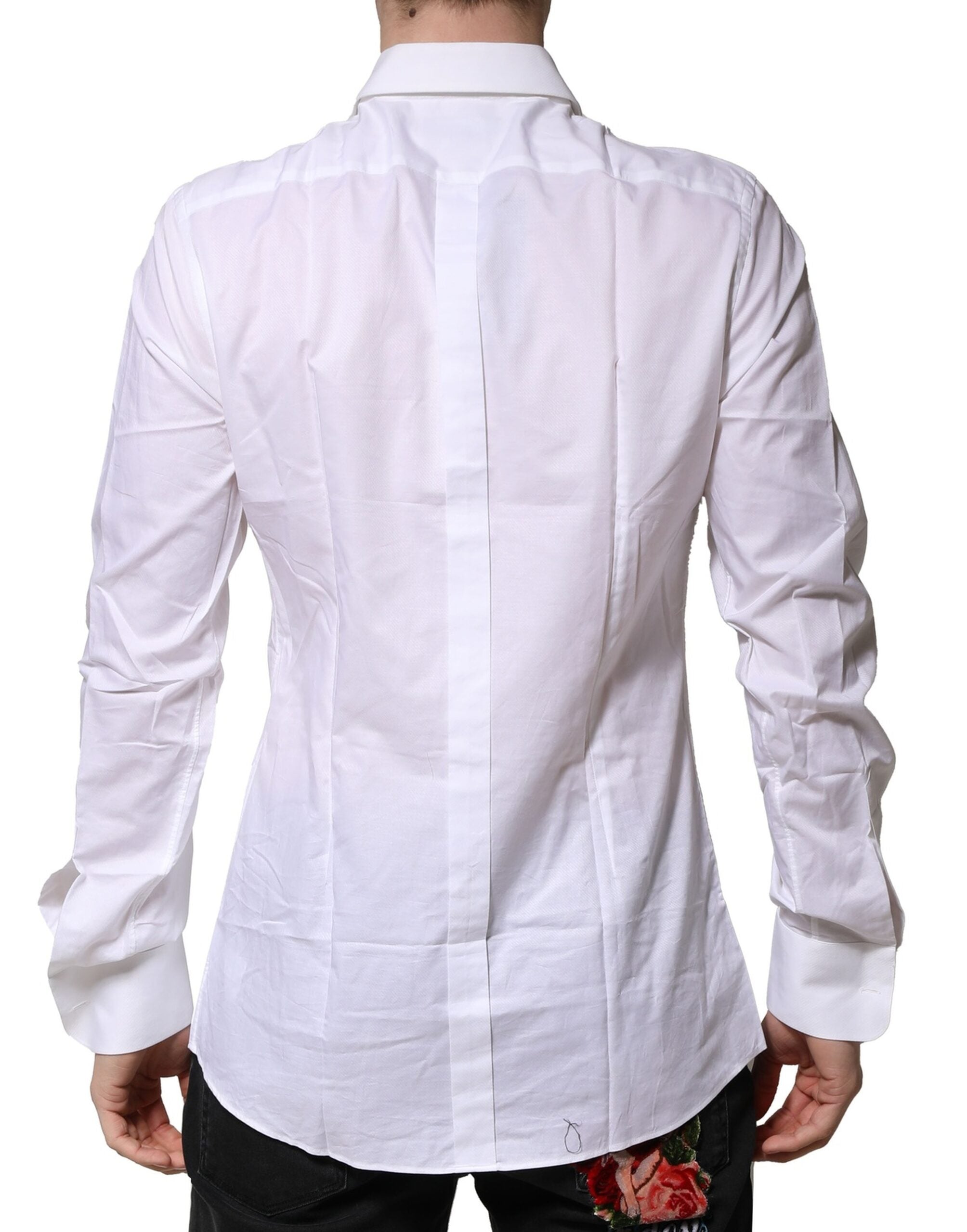 Dolce & Gabbana White Bib Cotton Poplin GOLD Men's Shirt