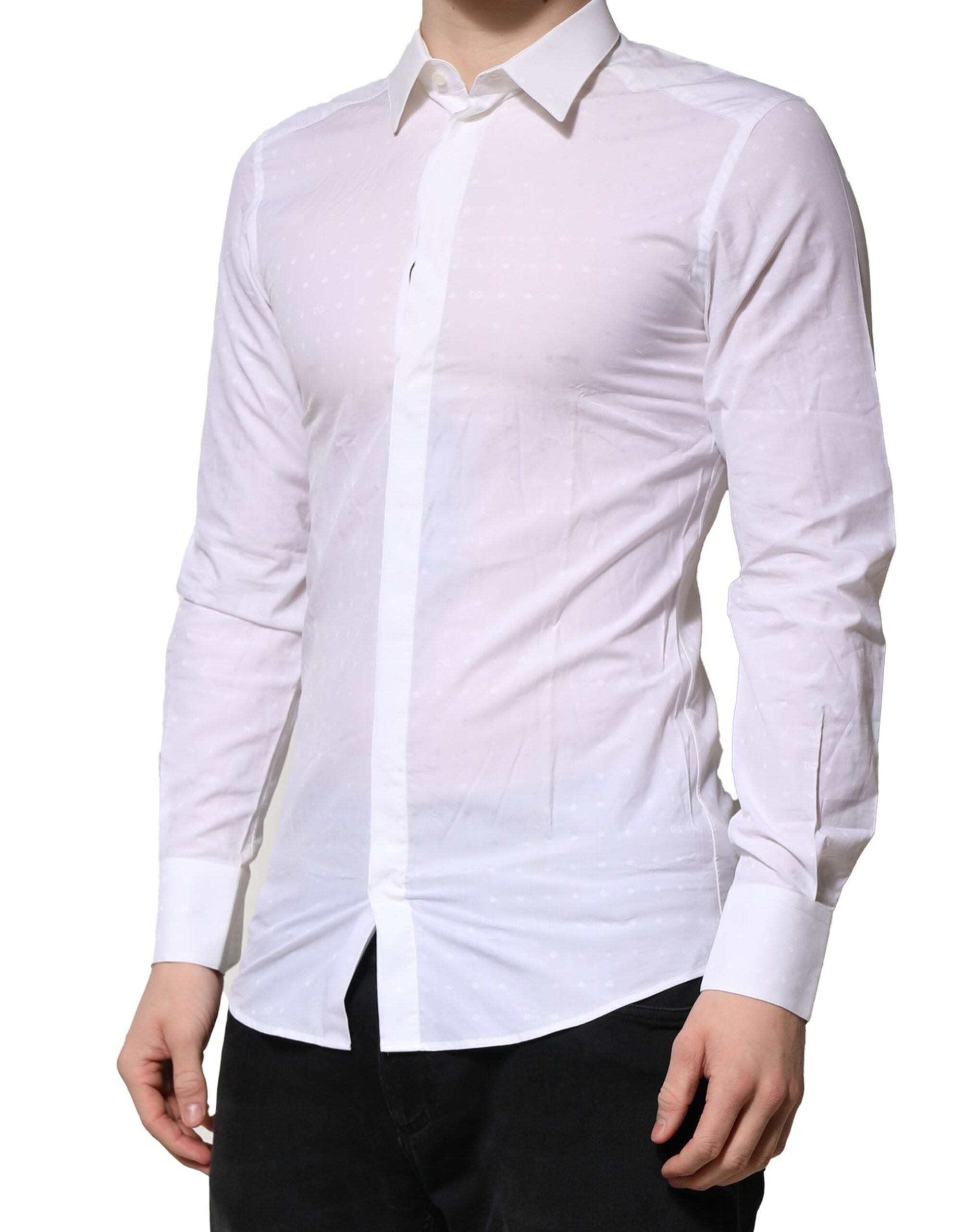 Dolce & Gabbana White GOLD Long Sleeve Dress Men's Formal Shirt