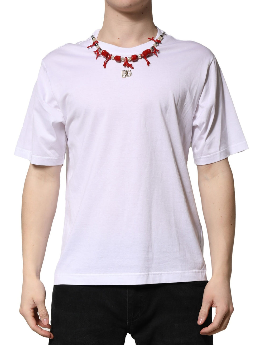 Dolce & Gabbana Embellished Cotton Crew Neck T-Shirt in White