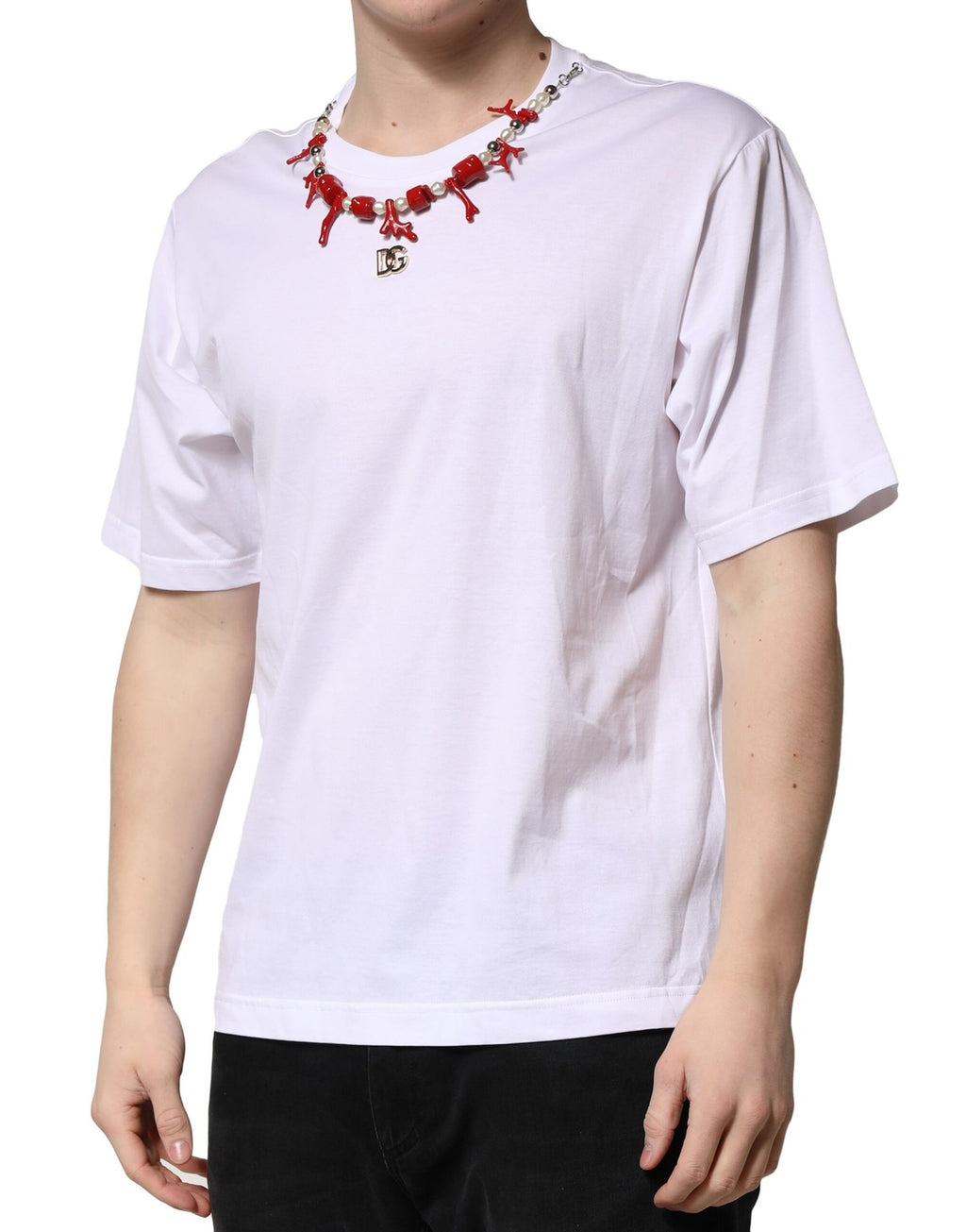 Dolce & Gabbana Embellished Cotton Crew Neck T-Shirt in White