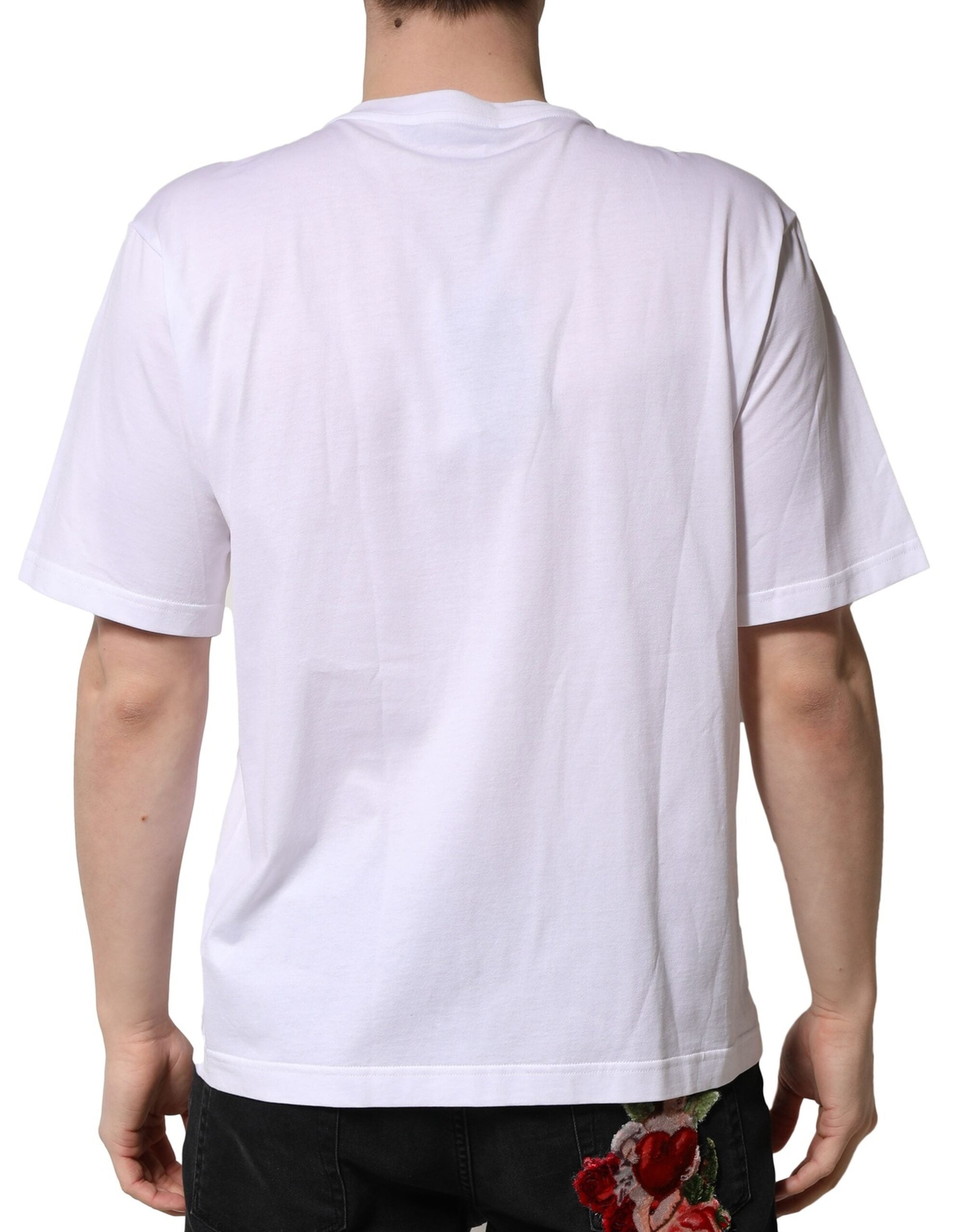 Dolce & Gabbana Embellished Cotton Crew Neck T-Shirt in White
