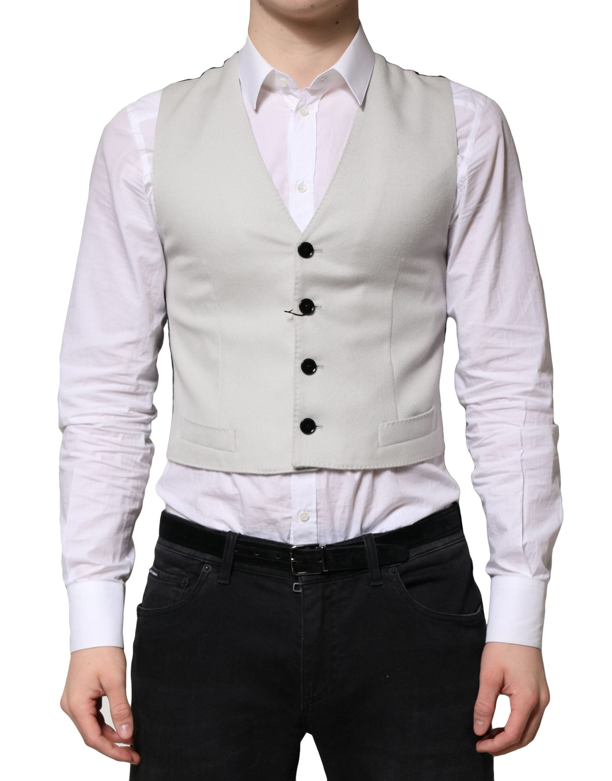 Dolce & Gabbana Grey Wool Formal Men's Vest Waistcoat