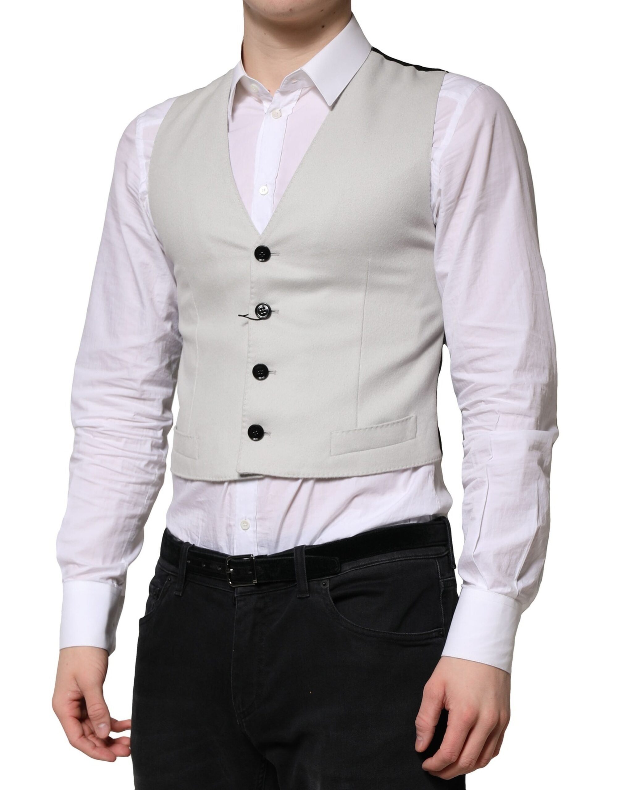 Dolce & Gabbana Grey Wool Formal Men's Vest Waistcoat