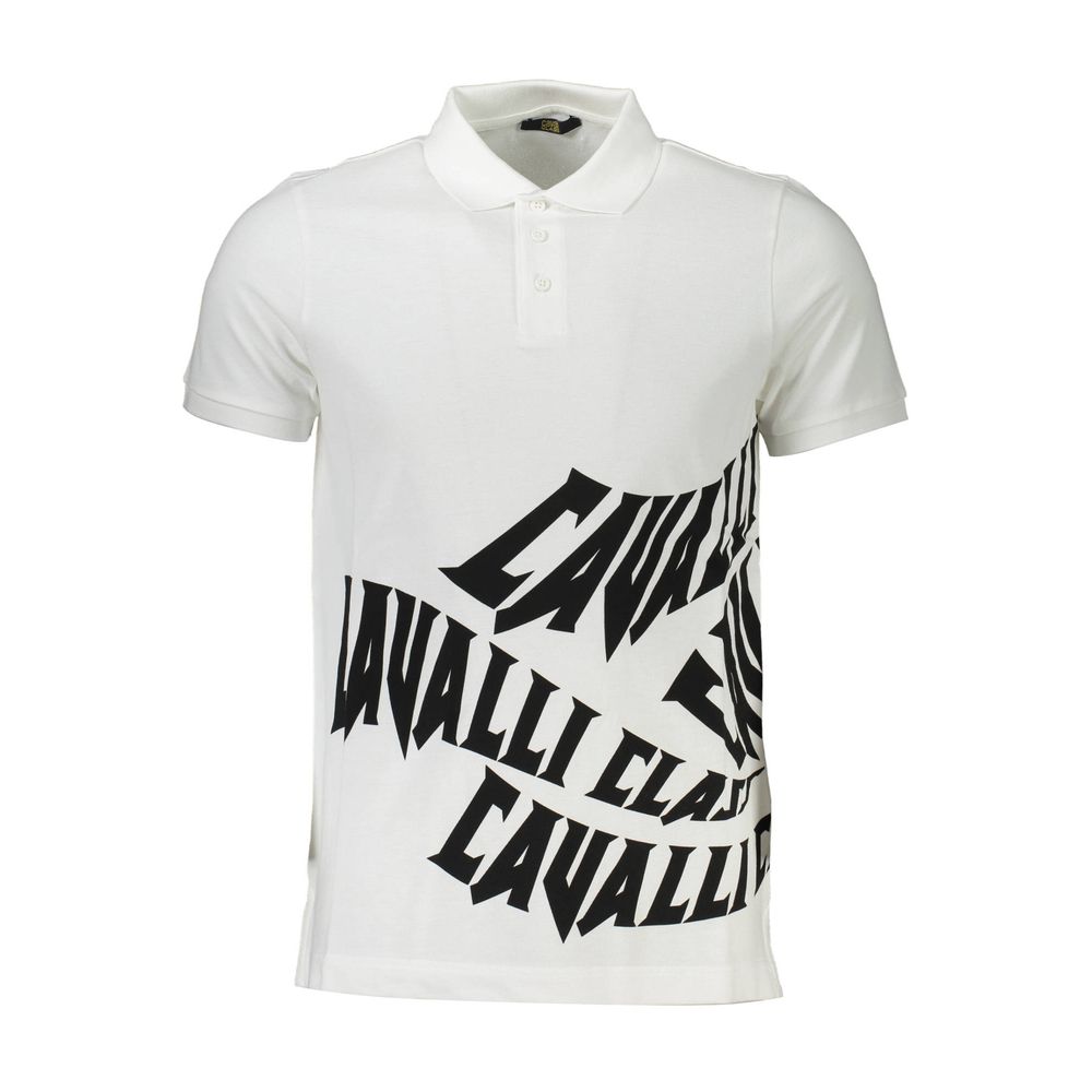 Cavalli Class Bianco Baumwoll-Herrenpoloshirt