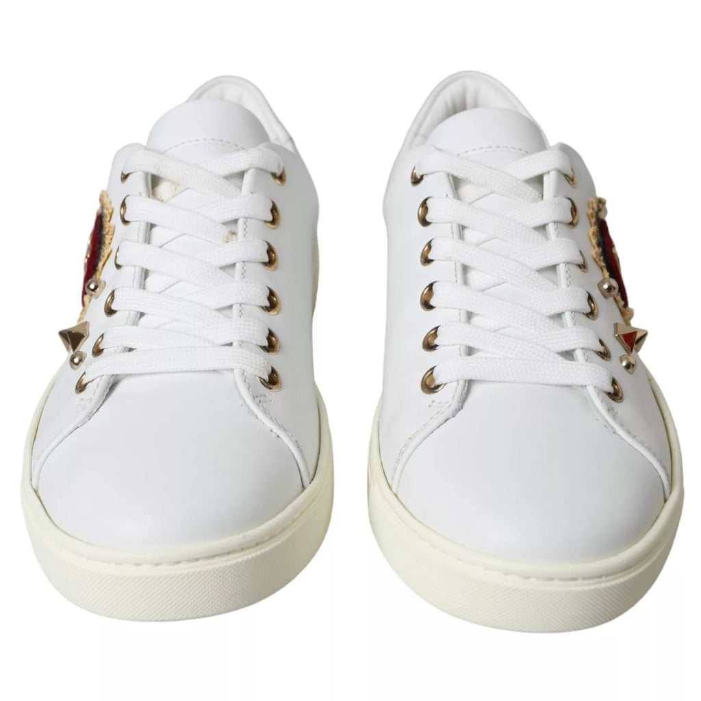 Dolce & Gabbana Weiß Leder Gold Rot Herz Turnschuhe Schuhe