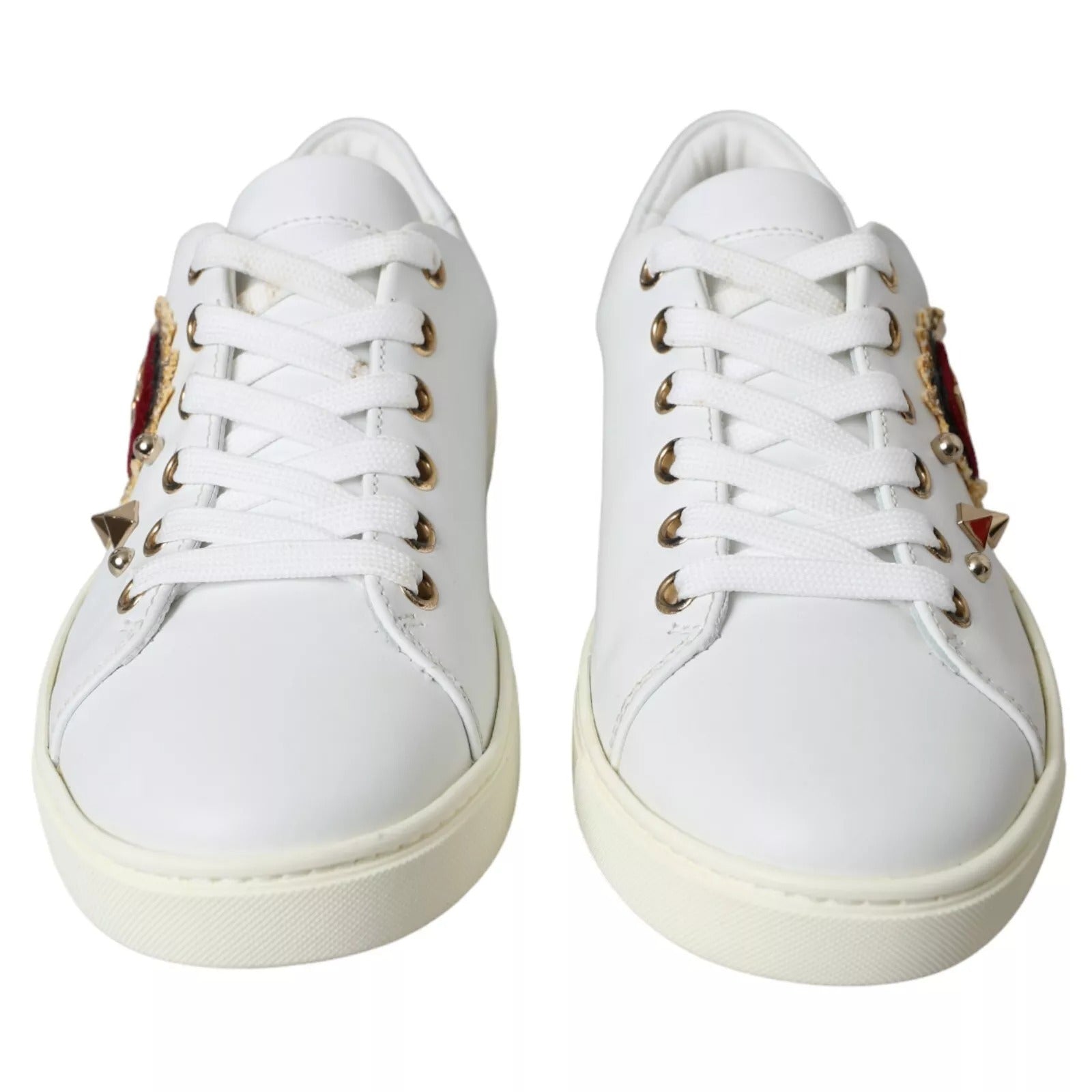 Dolce & Gabbana Weiß Leder Gold Rot Herz Turnschuhe Schuhe