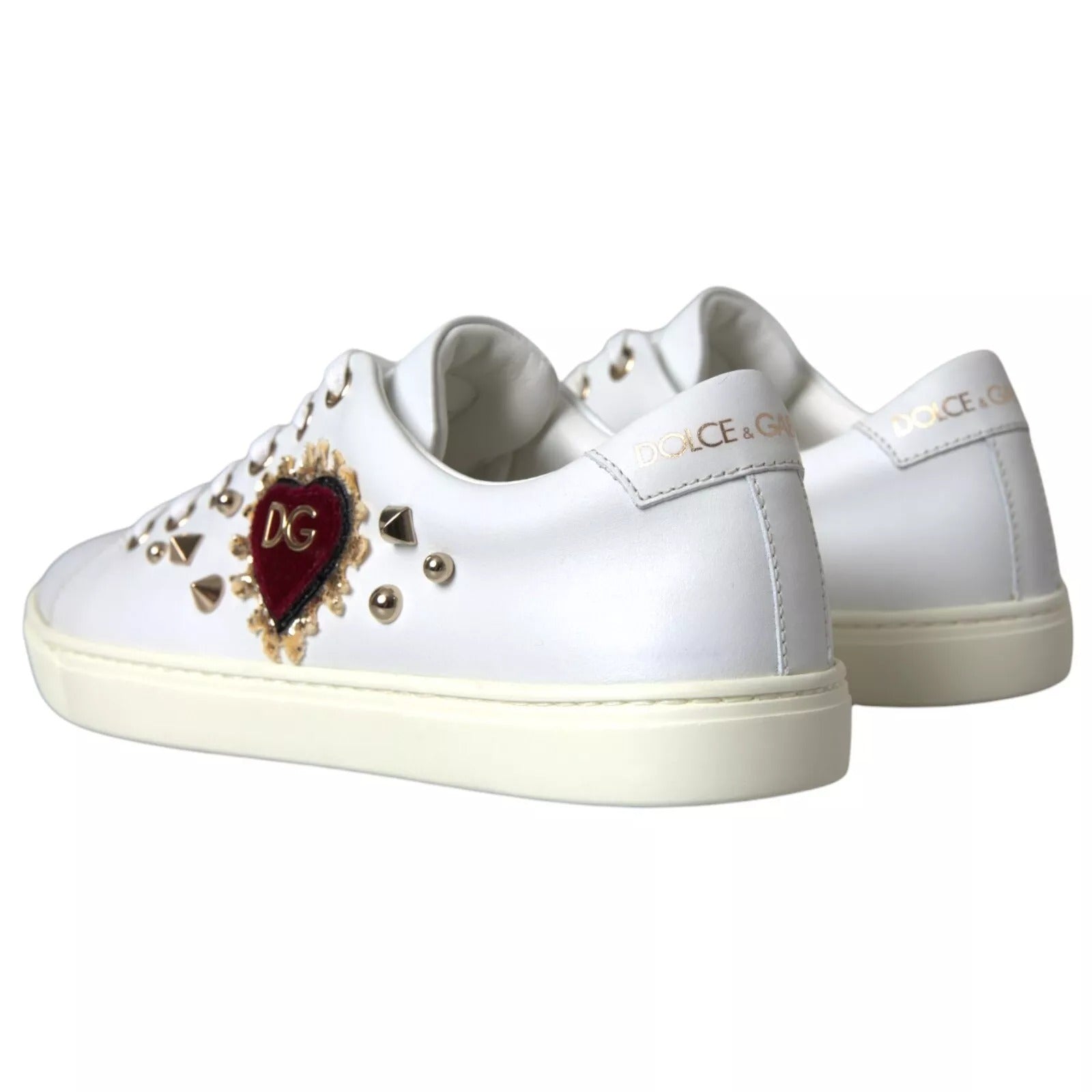 Dolce & Gabbana Weiß Leder Gold Rot Herz Turnschuhe Schuhe