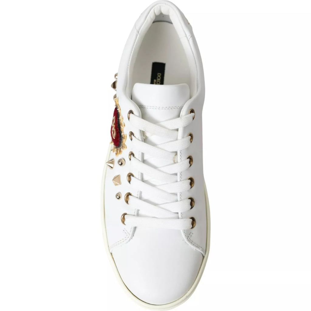 Dolce & Gabbana Weiß Leder Gold Rot Herz Turnschuhe Schuhe