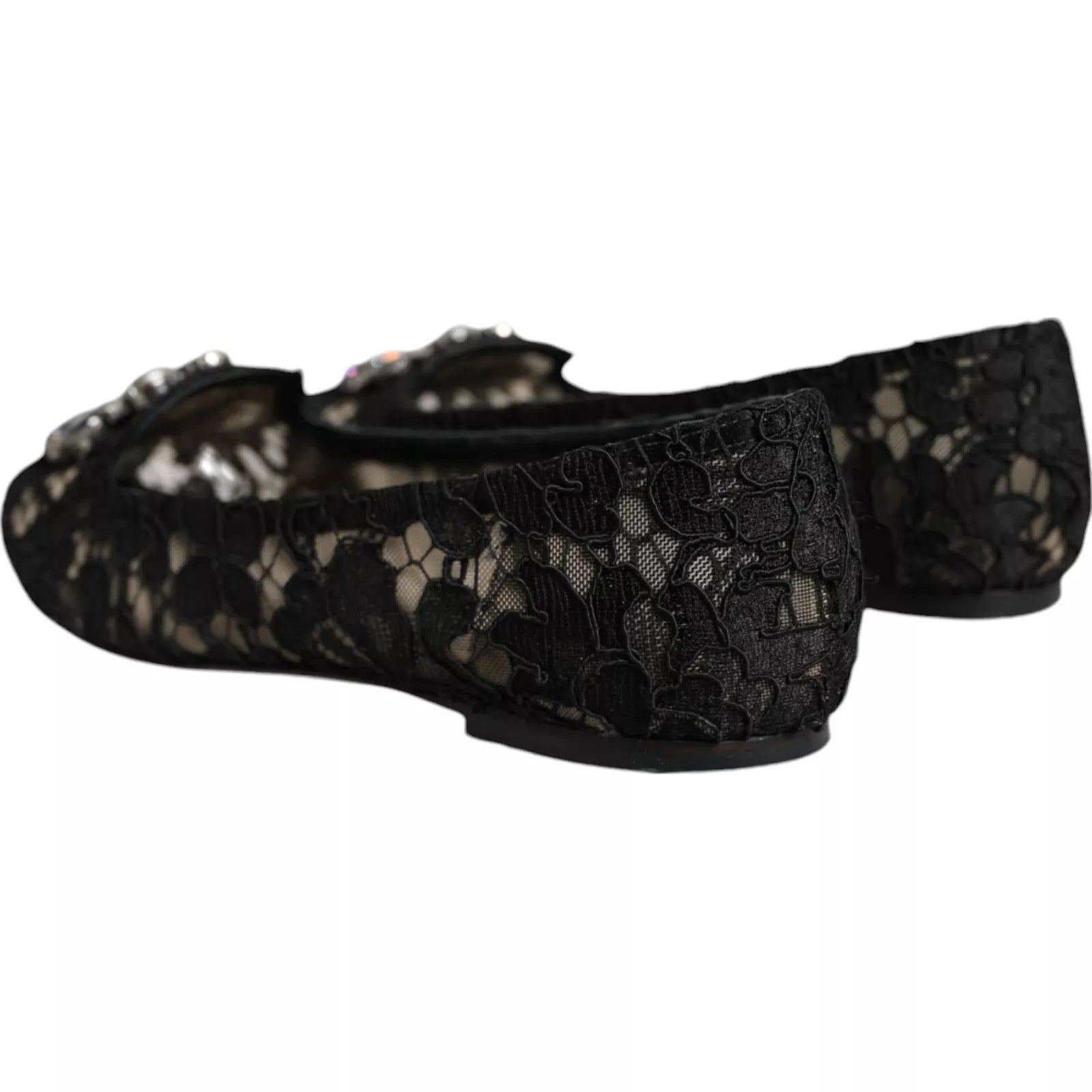 Dolce & Gabbana Black Lace Crystal Ballet Flats Loafers Shoes