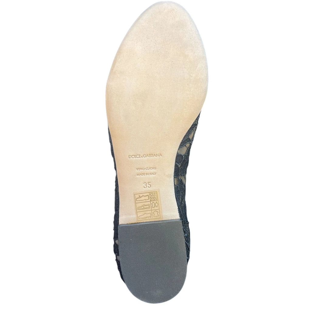 Dolce & Gabbana Black Lace Crystal Ballet Flats Loafers Shoes