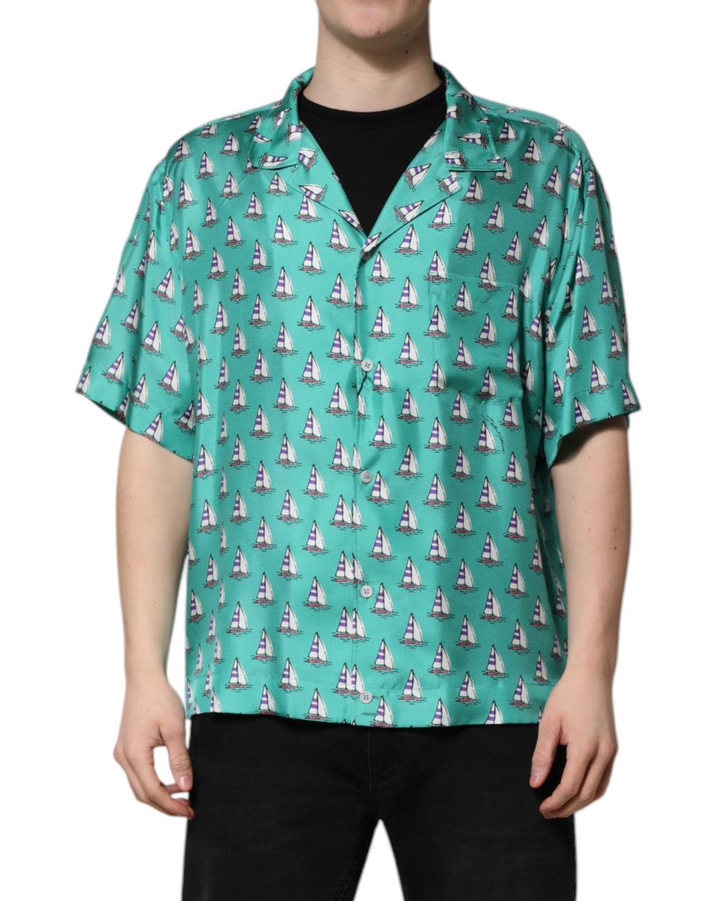 Dolce & Gabbana Green Printed Short Sleeve Casual Shirt