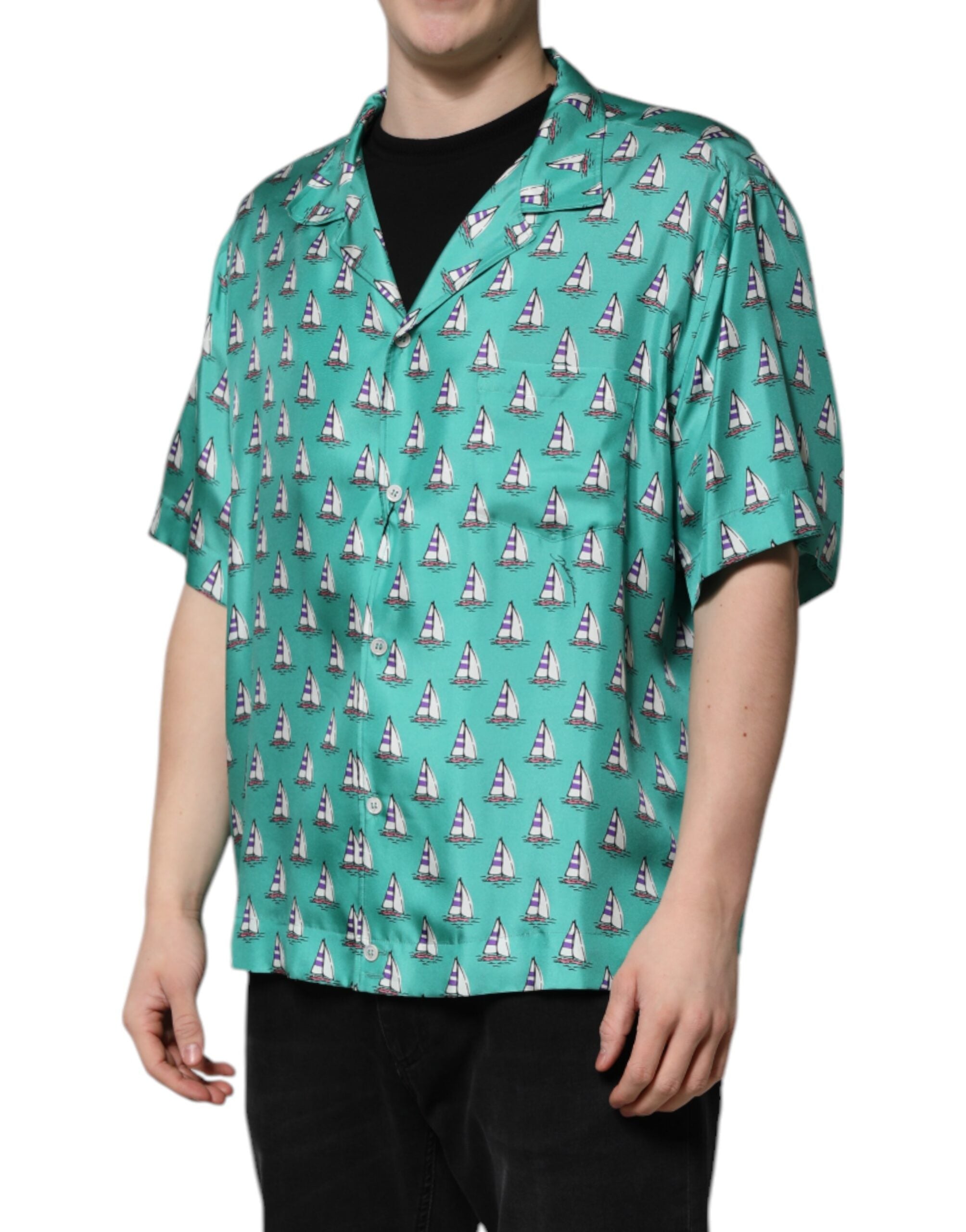Dolce & Gabbana Green Printed Short Sleeve Casual Shirt