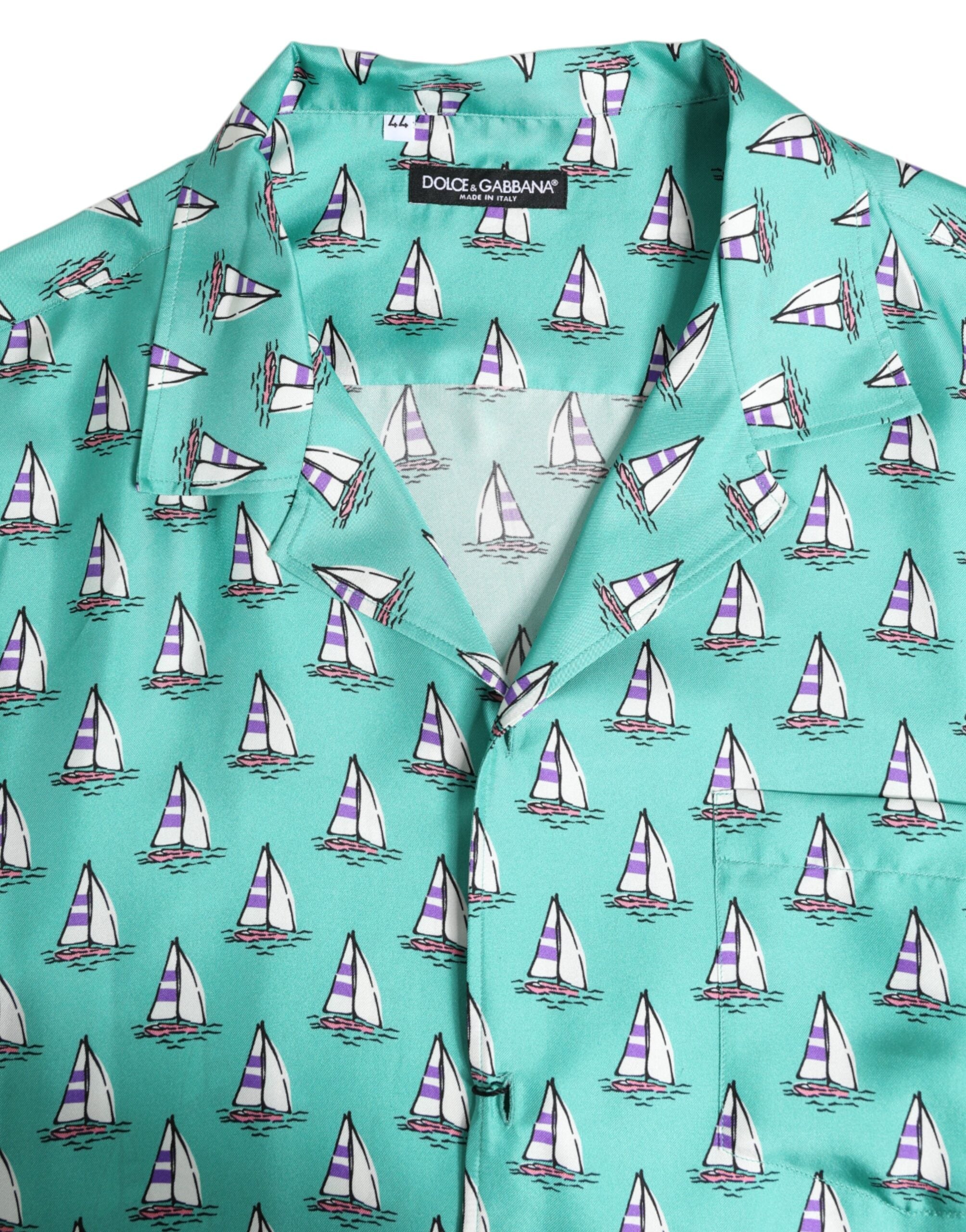 Dolce & Gabbana Green Printed Short Sleeve Casual Shirt