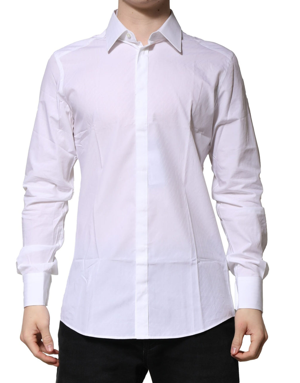 Dolce & Gabbana White Cotton Long-Sleeve GOLD Formal Shirt