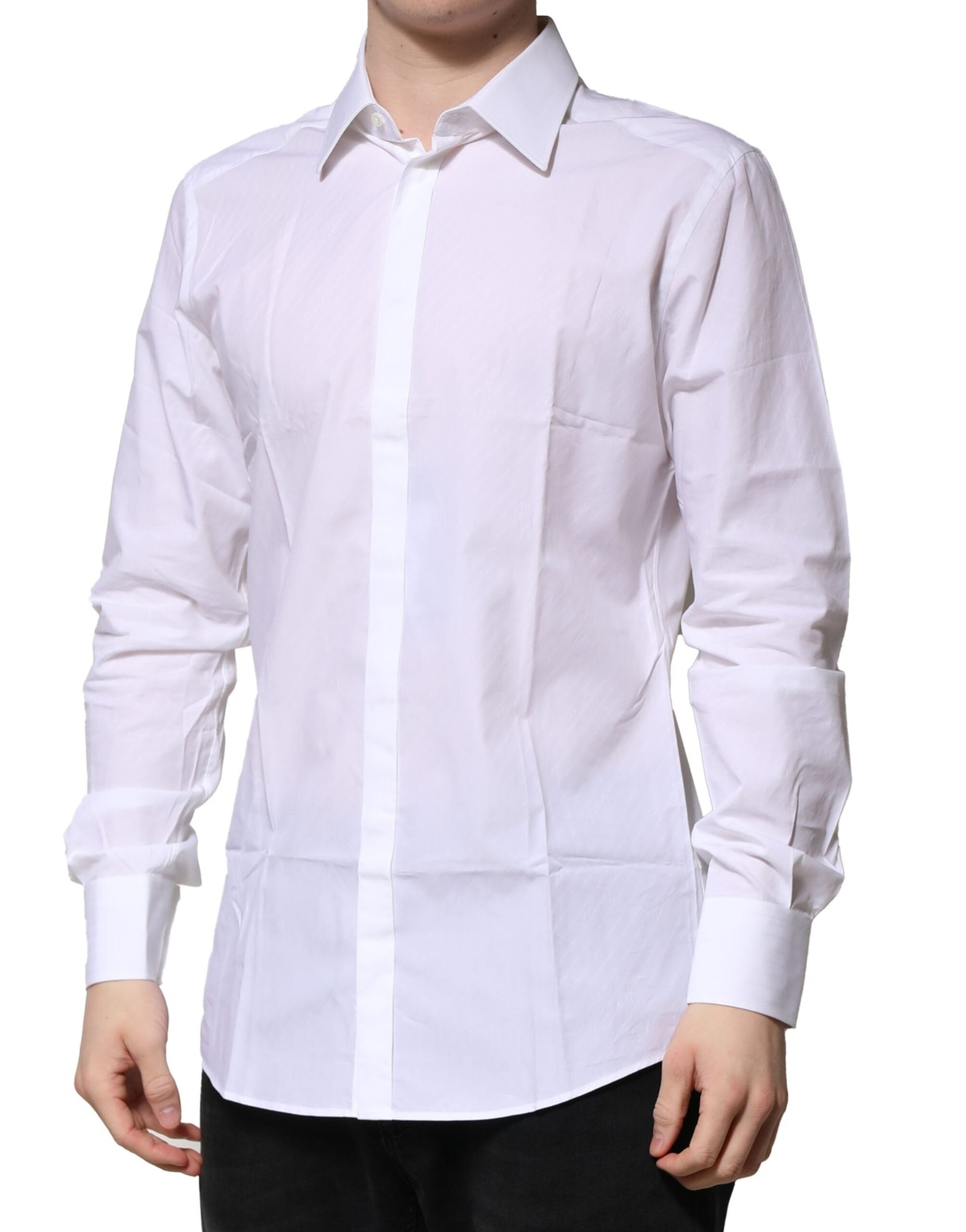 Dolce & Gabbana White Cotton Long-Sleeve GOLD Formal Shirt