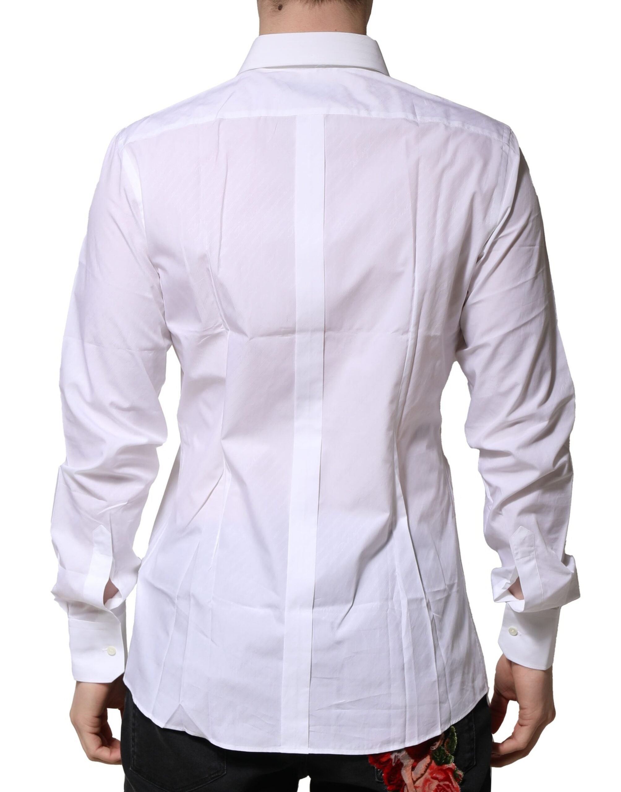 Dolce & Gabbana White Cotton Long-Sleeve GOLD Formal Shirt