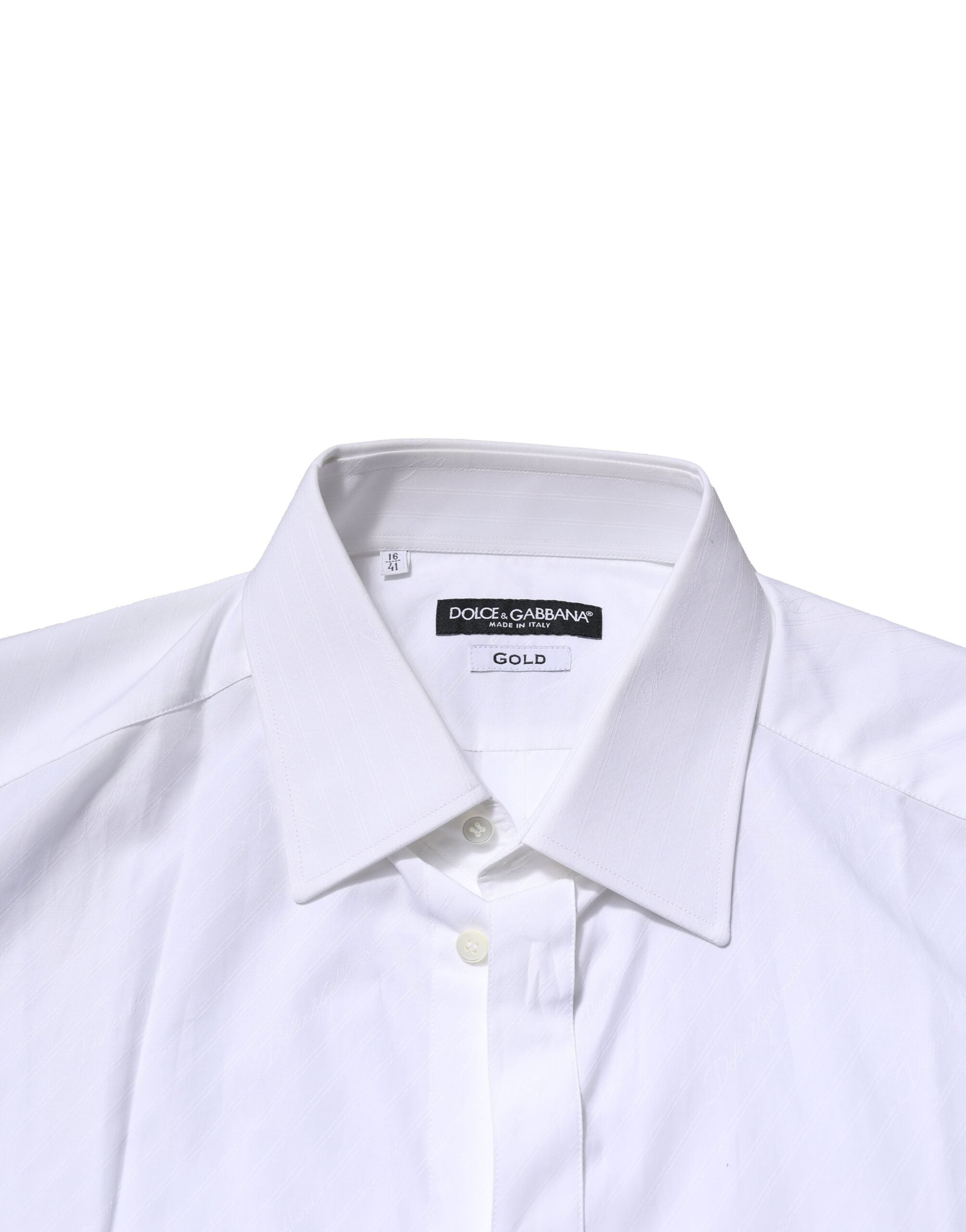 Dolce & Gabbana White Cotton Long-Sleeve GOLD Formal Shirt