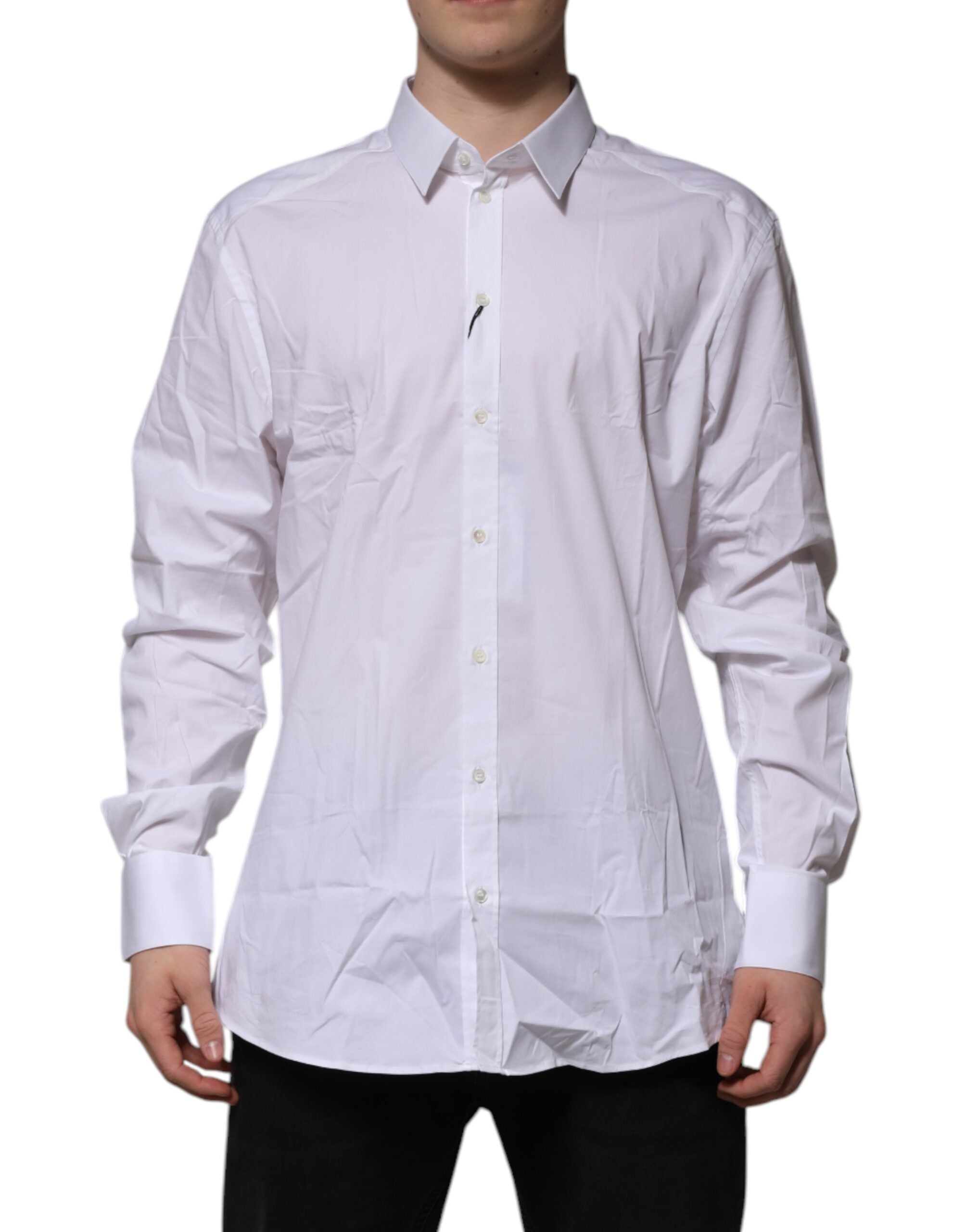 Dolce & Gabbana White Long-Sleeve Cotton GOLD Formal Shirt
