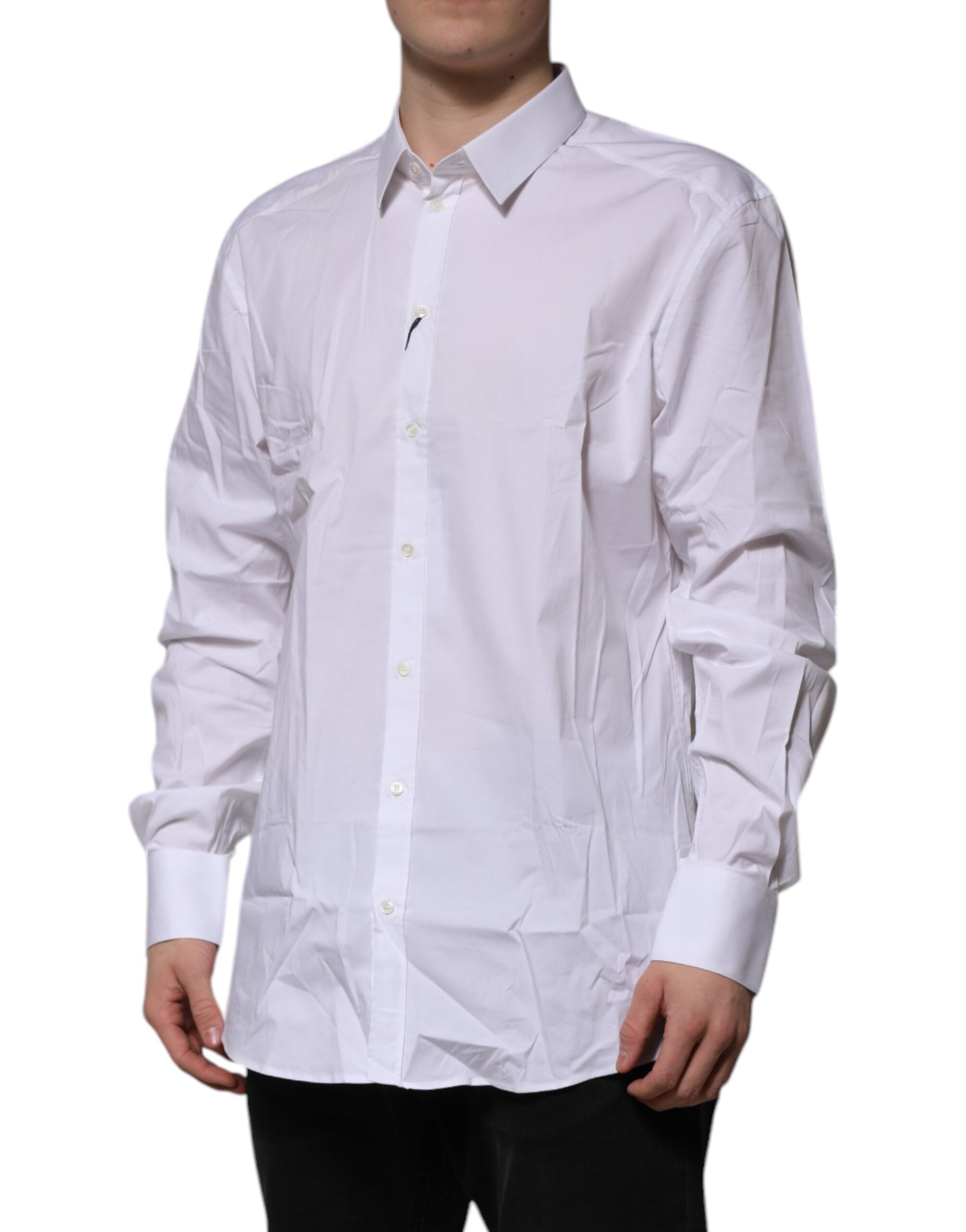 Dolce & Gabbana White Long-Sleeve Cotton GOLD Formal Shirt