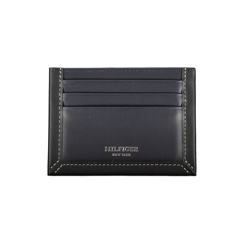 Tommy Hilfiger Elegant Blue Leather Card Holder with Contrast Detail