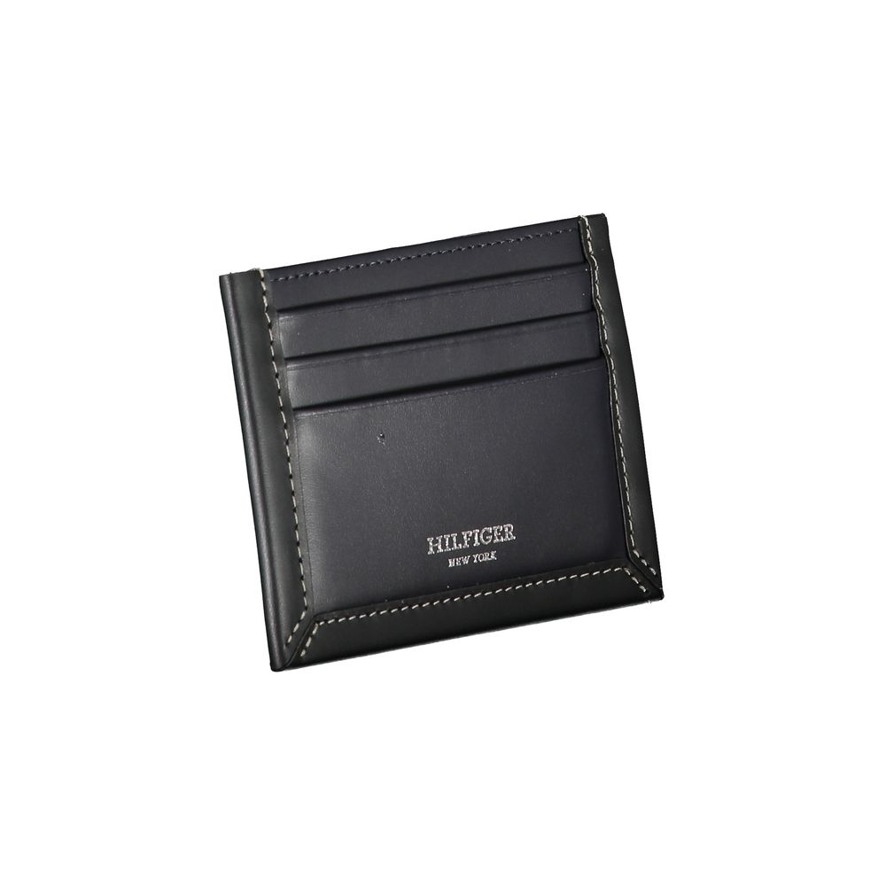 Tommy Hilfiger Elegant Blue Leather Card Holder with Contrast Detail