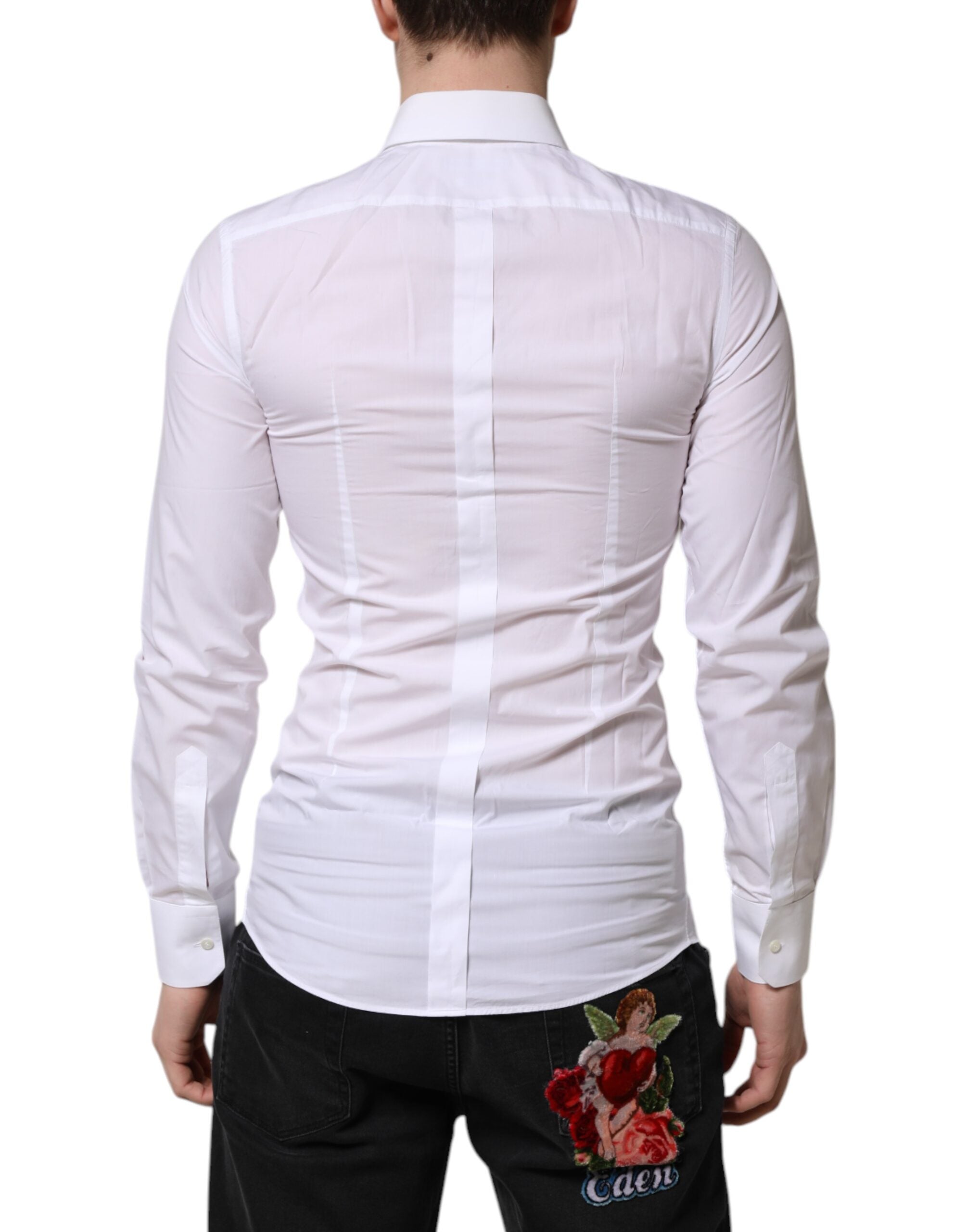 Dolce & Gabbana White GOLD Long Sleeve Dress Men's Formal Shirt