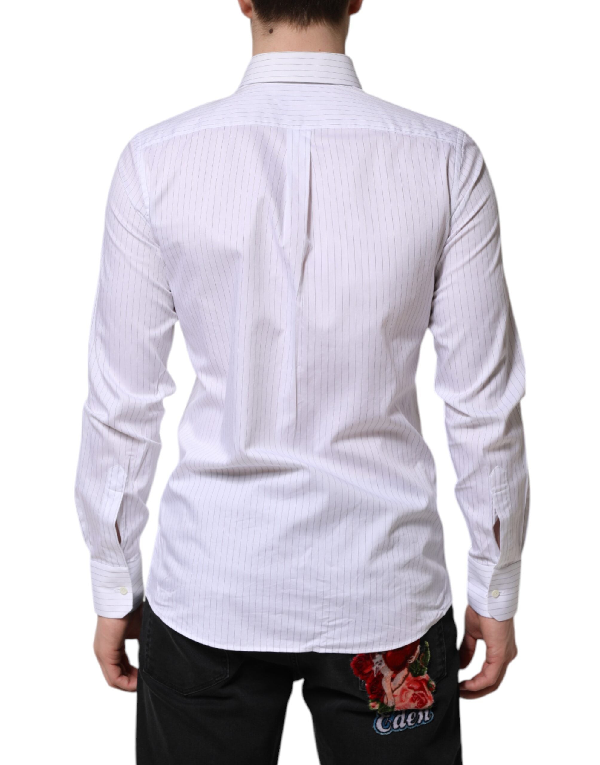 Dolce & Gabbana Weiß gestreiftes Baumwollhemd mit langen Ärmeln