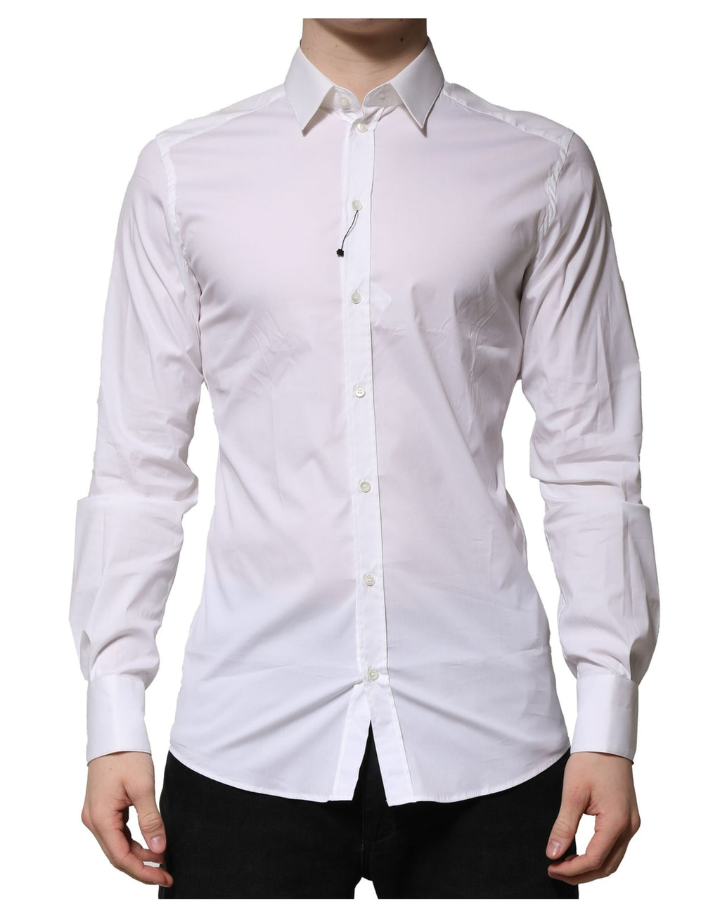 Dolce & Gabbana White Cotton Long-Sleeve GOLD Formal Shirt
