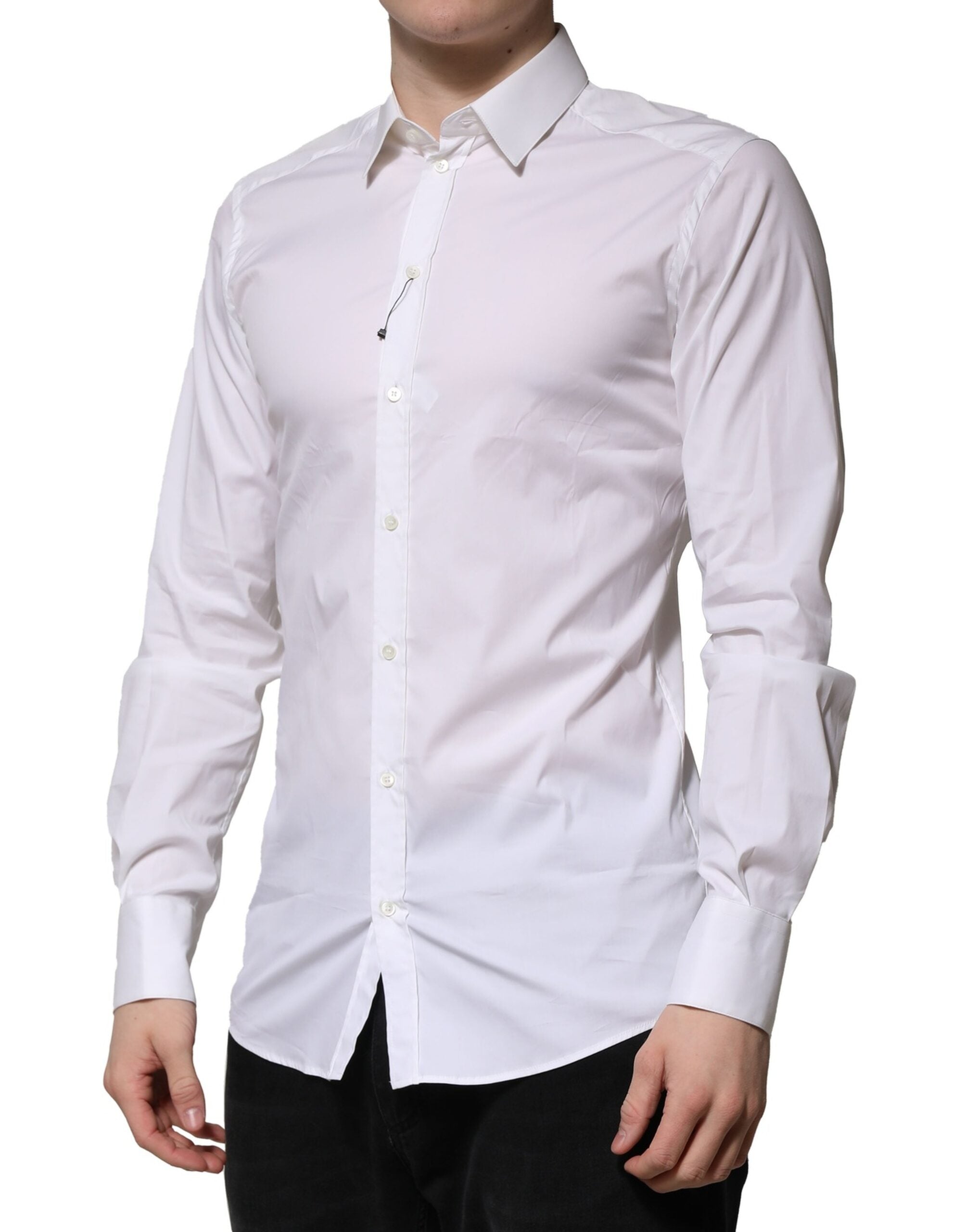Dolce & Gabbana White Cotton Long-Sleeve GOLD Formal Shirt