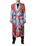 Dolce & Gabbana Blue Red Coral Print Wrap Coat Jacket