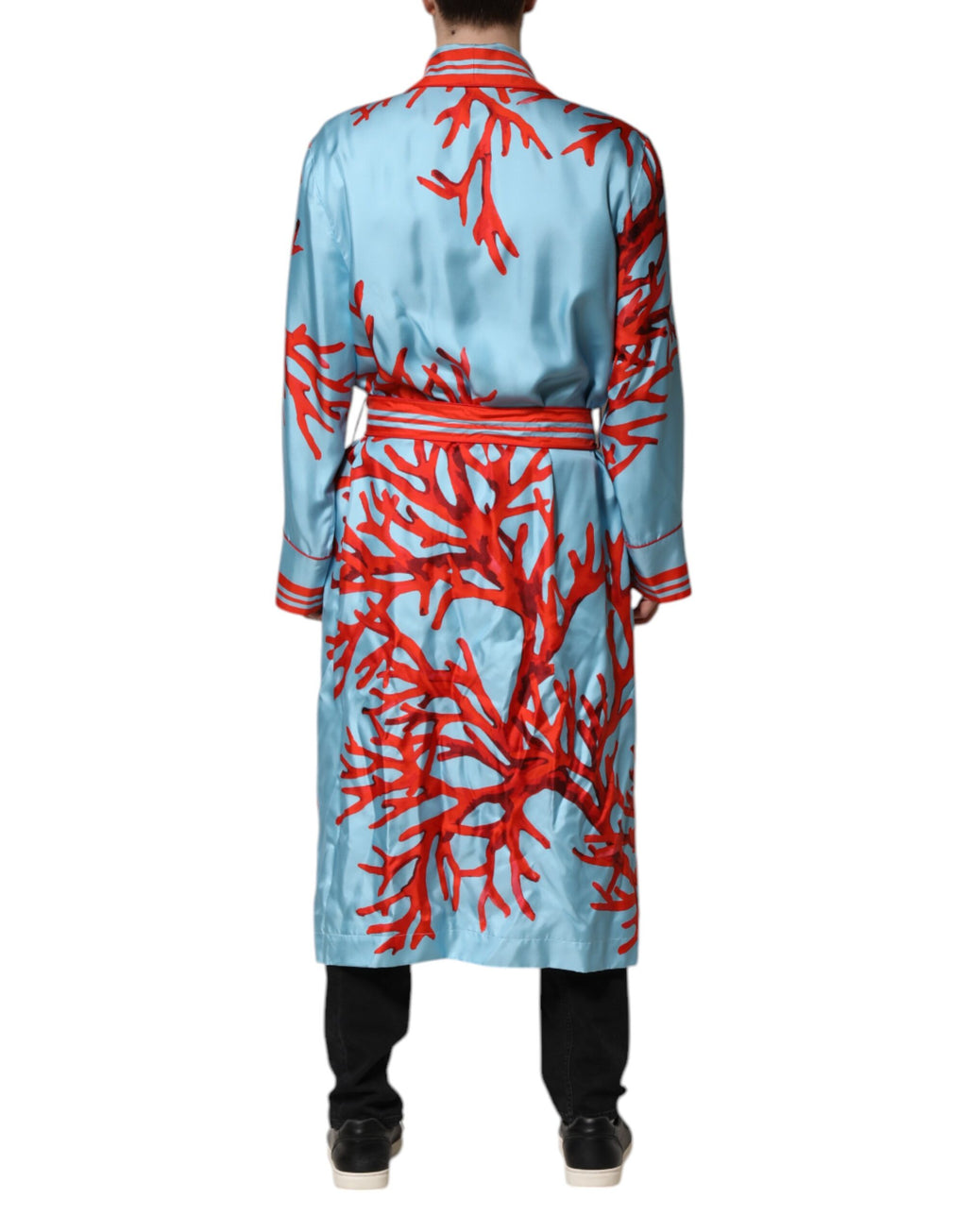 Dolce & Gabbana Blue Red Coral Print Wrap Coat Jacket