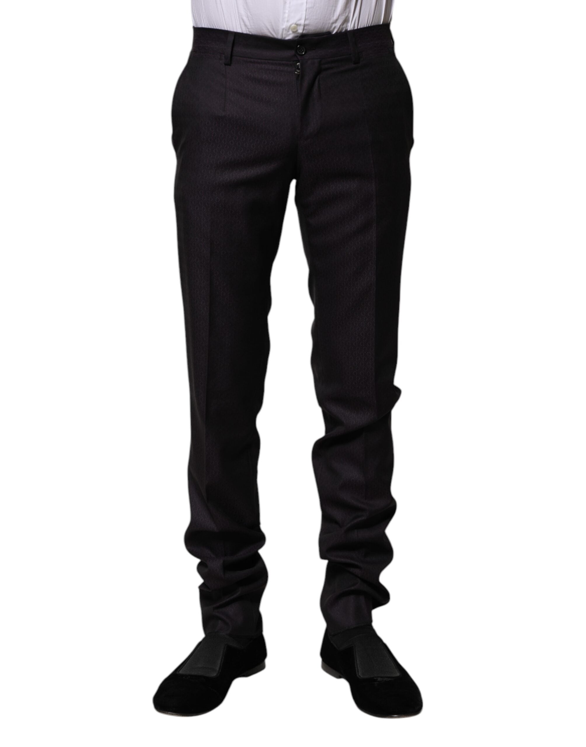 Dolce & Gabbana Schwarz gemusterte formelle Hose aus Wolle