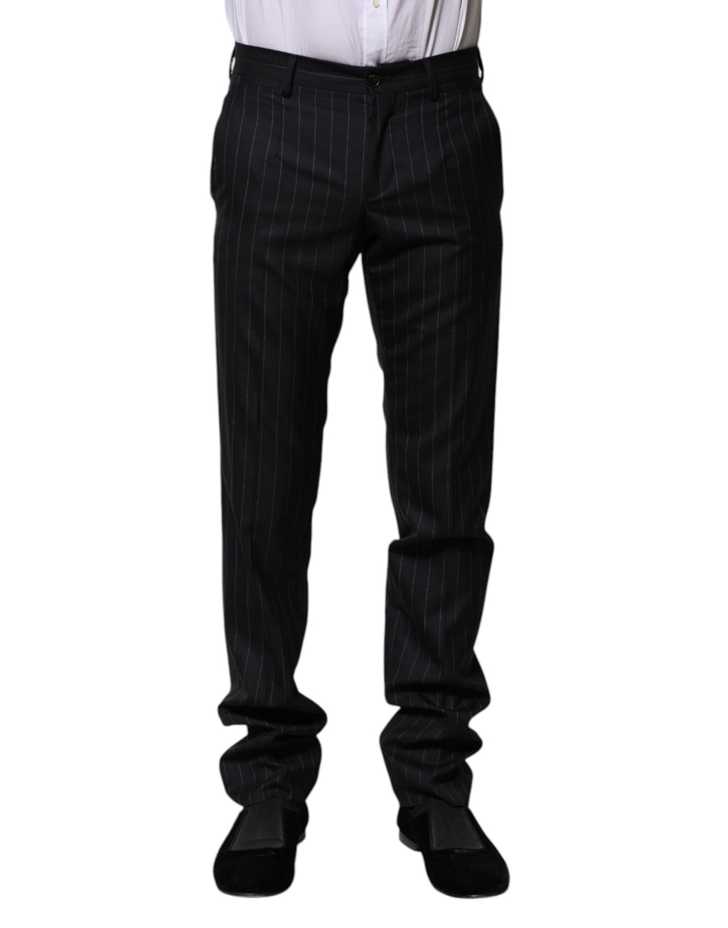 Dolce & Gabbana Gestreifte formelle Hose aus schwarzer Wolle
