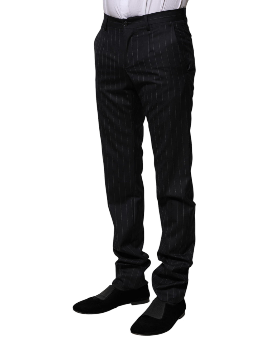 Dolce & Gabbana Gestreifte formelle Hose aus schwarzer Wolle