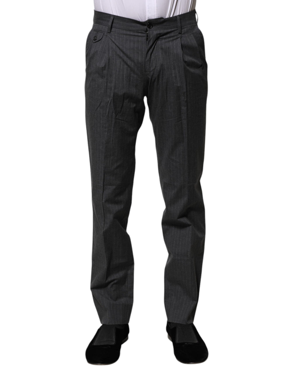 Dolce & Gabbana Grey Striped Cotton Formal Trousers
