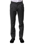 Dolce & Gabbana Grey Striped Cotton Formal Trousers