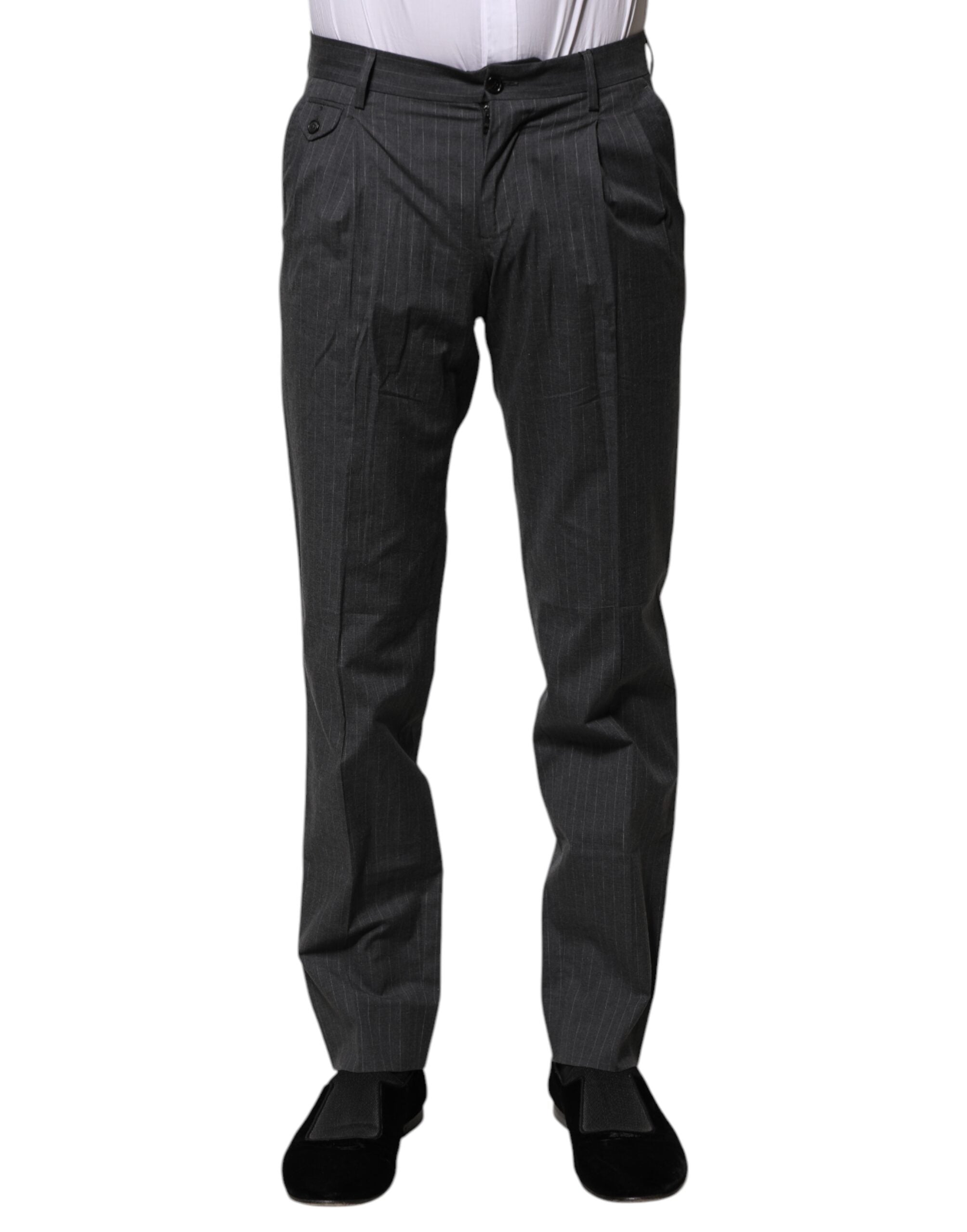 Dolce & Gabbana Grey Striped Cotton Formal Trousers