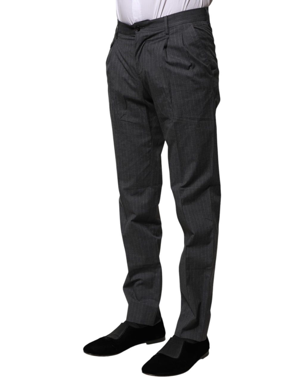 Dolce & Gabbana Grey Striped Cotton Formal Trousers