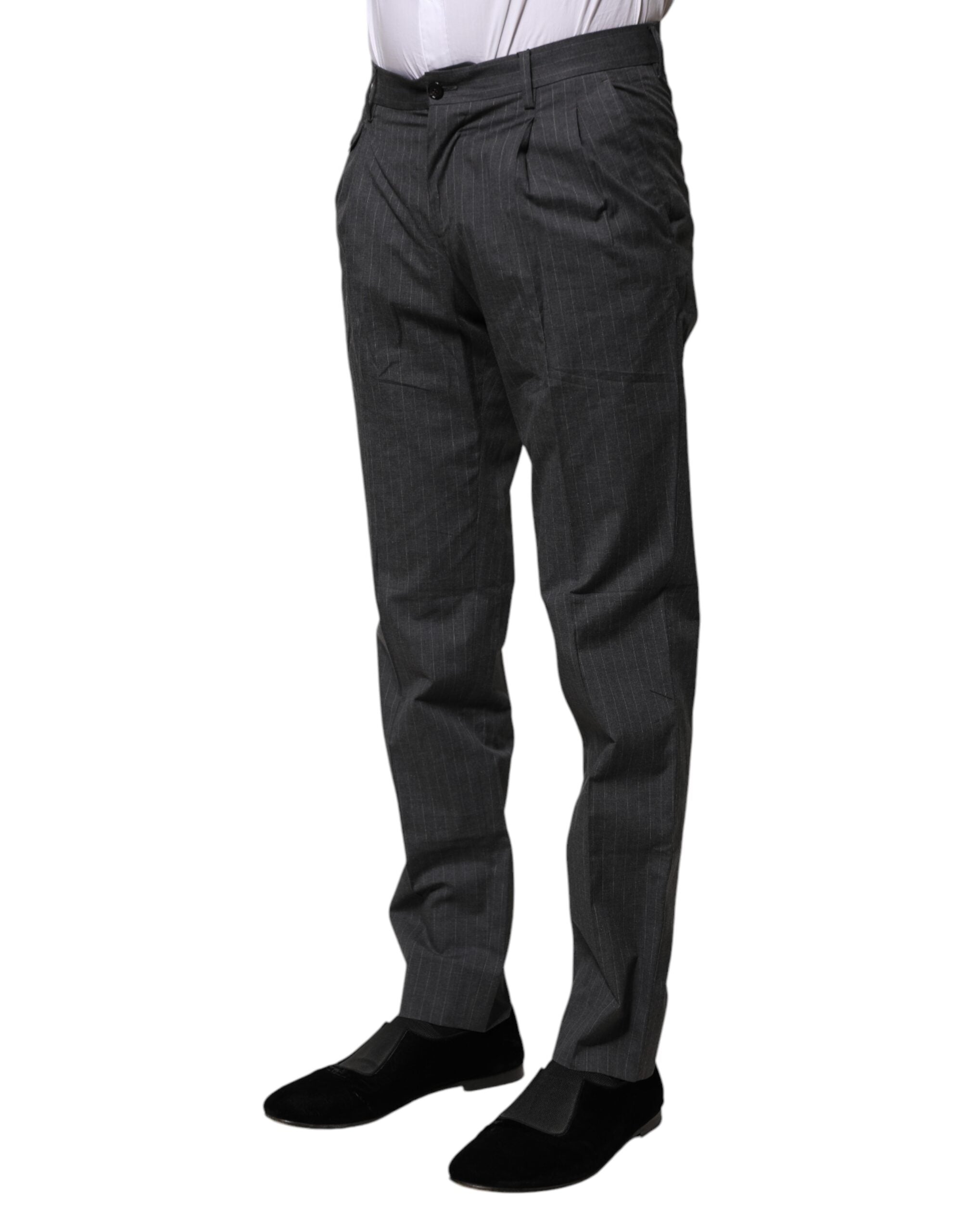 Dolce & Gabbana Grey Striped Cotton Formal Trousers