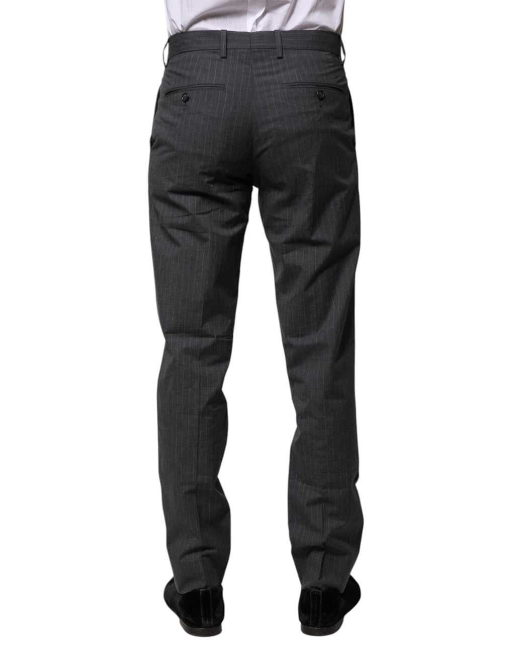 Dolce & Gabbana Grey Striped Cotton Formal Trousers