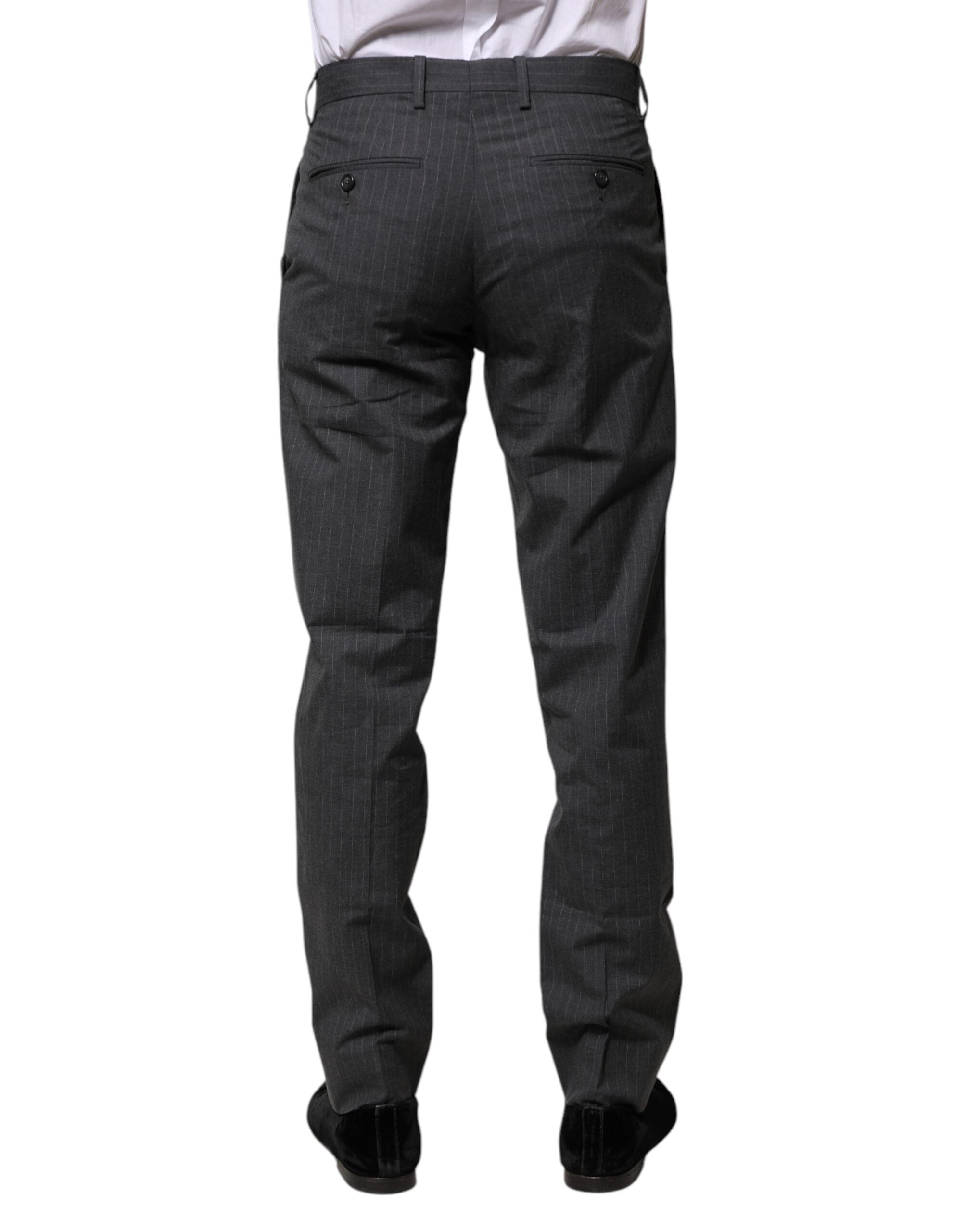 Dolce & Gabbana Grey Striped Cotton Formal Trousers