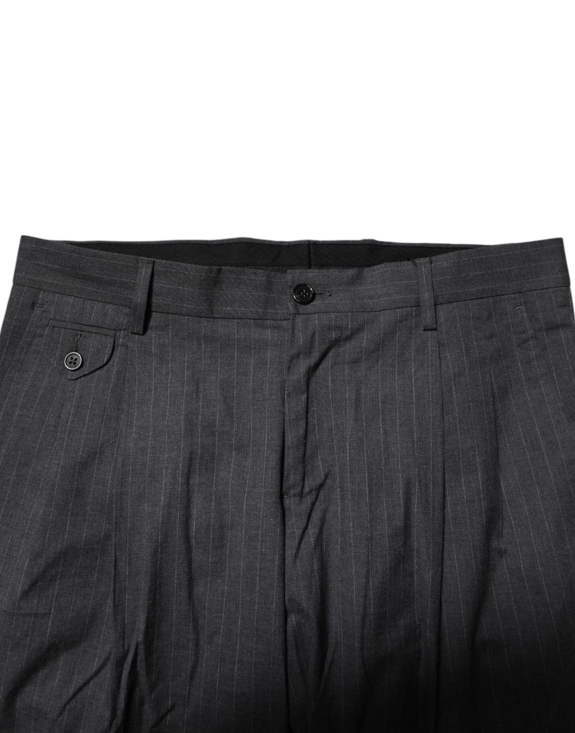 Dolce & Gabbana Grey Striped Cotton Formal Trousers