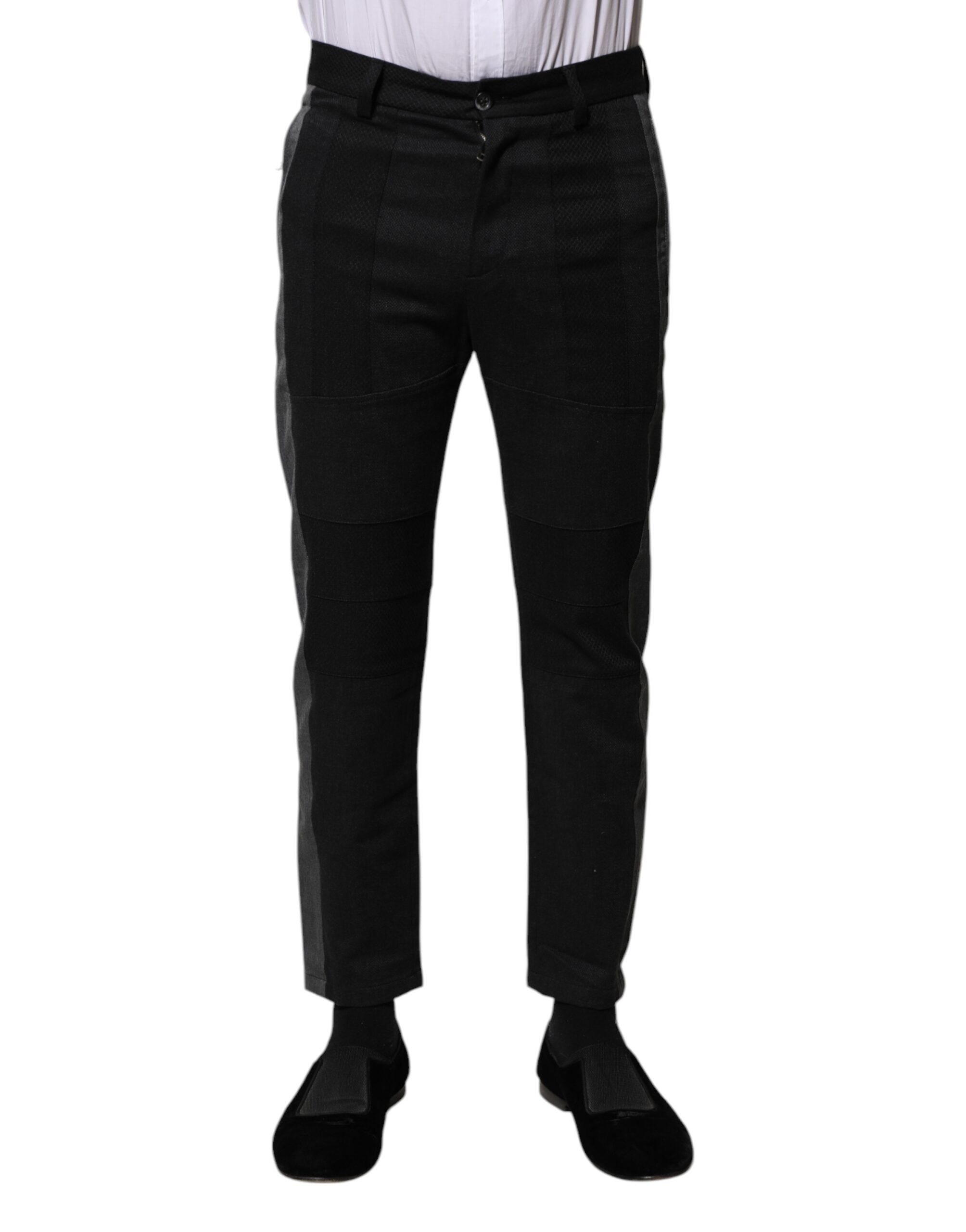 Dolce & Gabbana Schwarz Grau Fantasie Baumwolle Formal Slim Hose